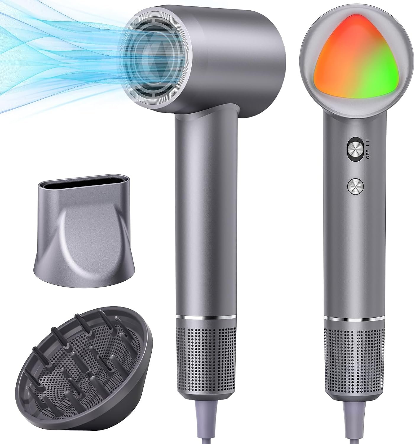 Hair Dryer 160000 RPM Ionic, 500M Negative Ions, Lightweight for Travel | Fast-Drying Blow Dryer for Women Curly Hair, Ions Reduce Frizz & Damage, Boost Shine, Low Noise with Diffuser & Concentrator