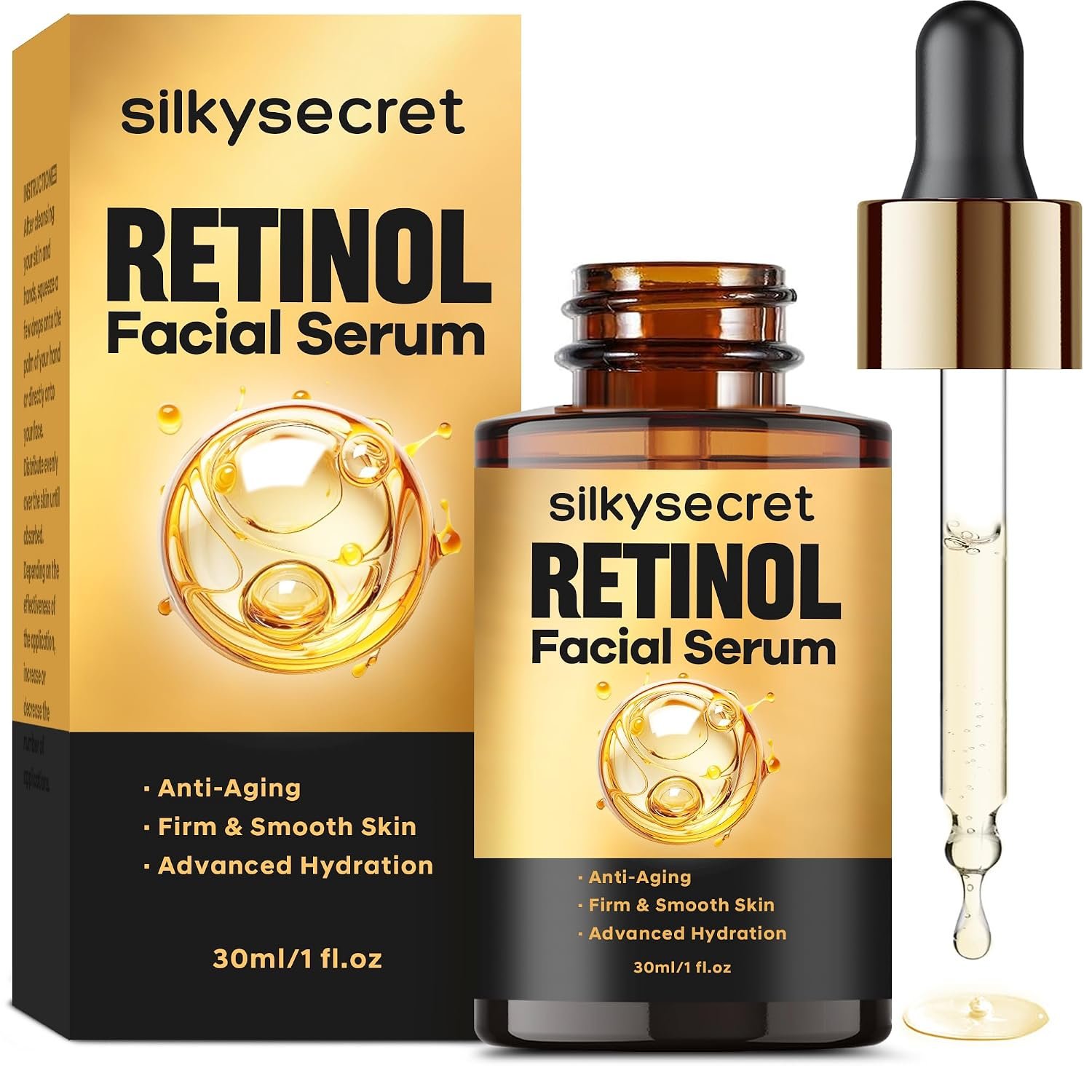 SilkySecret Retinol Serum for Face (1 Fl OZ), 2% Retinol + Vitamins C&E, Aging Facial Serum for Men & Women, Smooths Fine Lines, Resurfacing Potent Anti-Aging, Skincare Essential