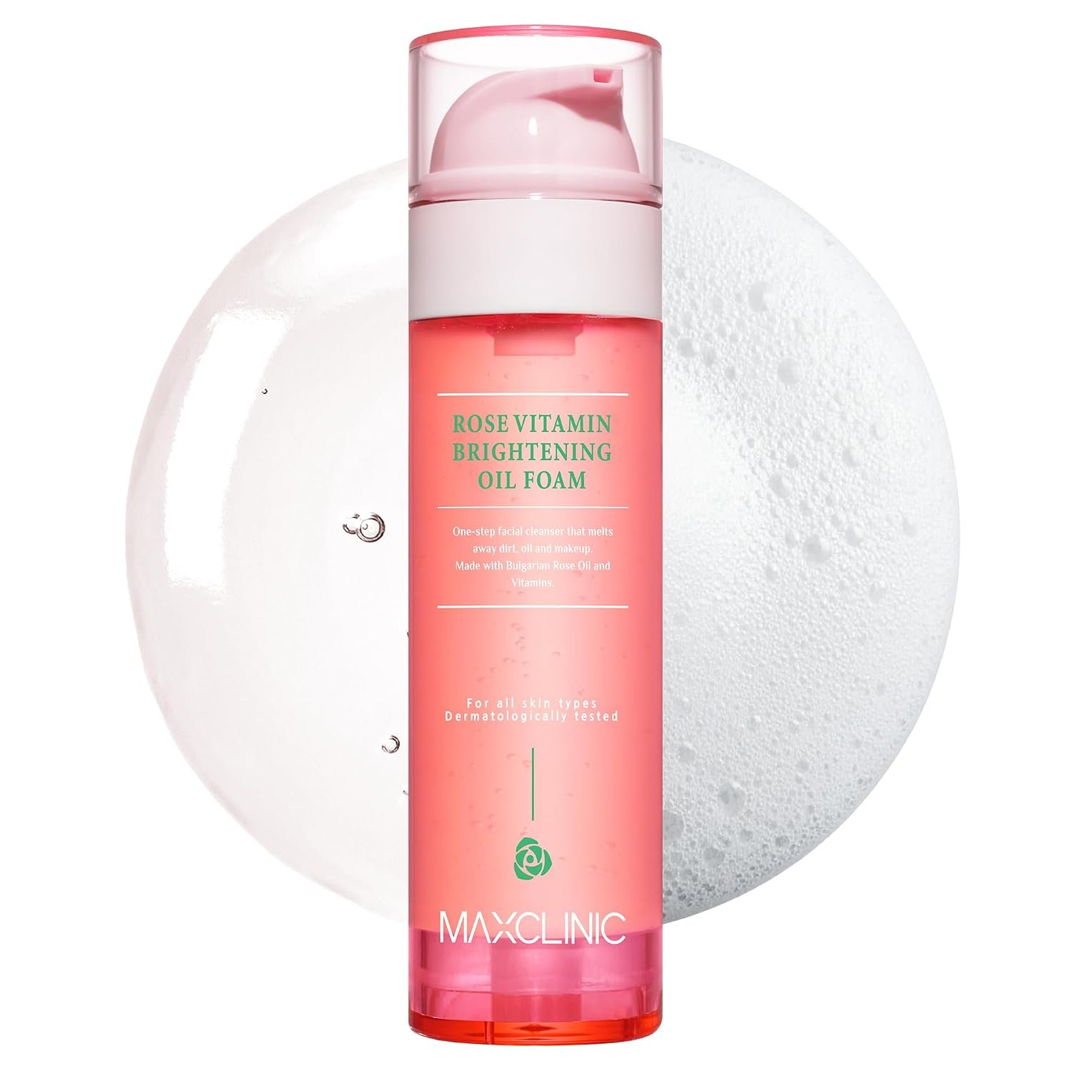 MAXCLINIC K Beauty Rose Vitamin Oil To Foam – Makeup Face Wash Cleanser | Pore Minimizing, Blackhead Remover, Oil-Based Foaming Facial Cleanser, Makeup Cleansing, Bulgarian Rose Oil, All Skin Types