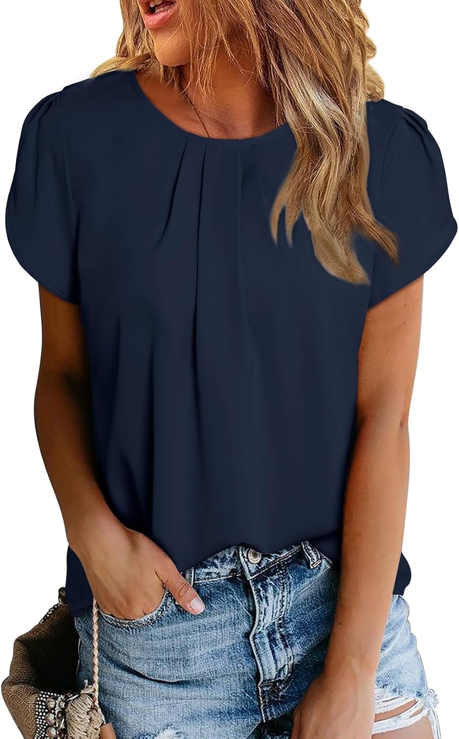 Dokotoo Women’s Casual Round Neck Short Sleeve Tops Work Chiffon Blouses | Dressy Casual Shirts, Business Casual Outfits, Ladies Fashion Clothes for Summer Fall, Office, Teacher, Interview Outfits