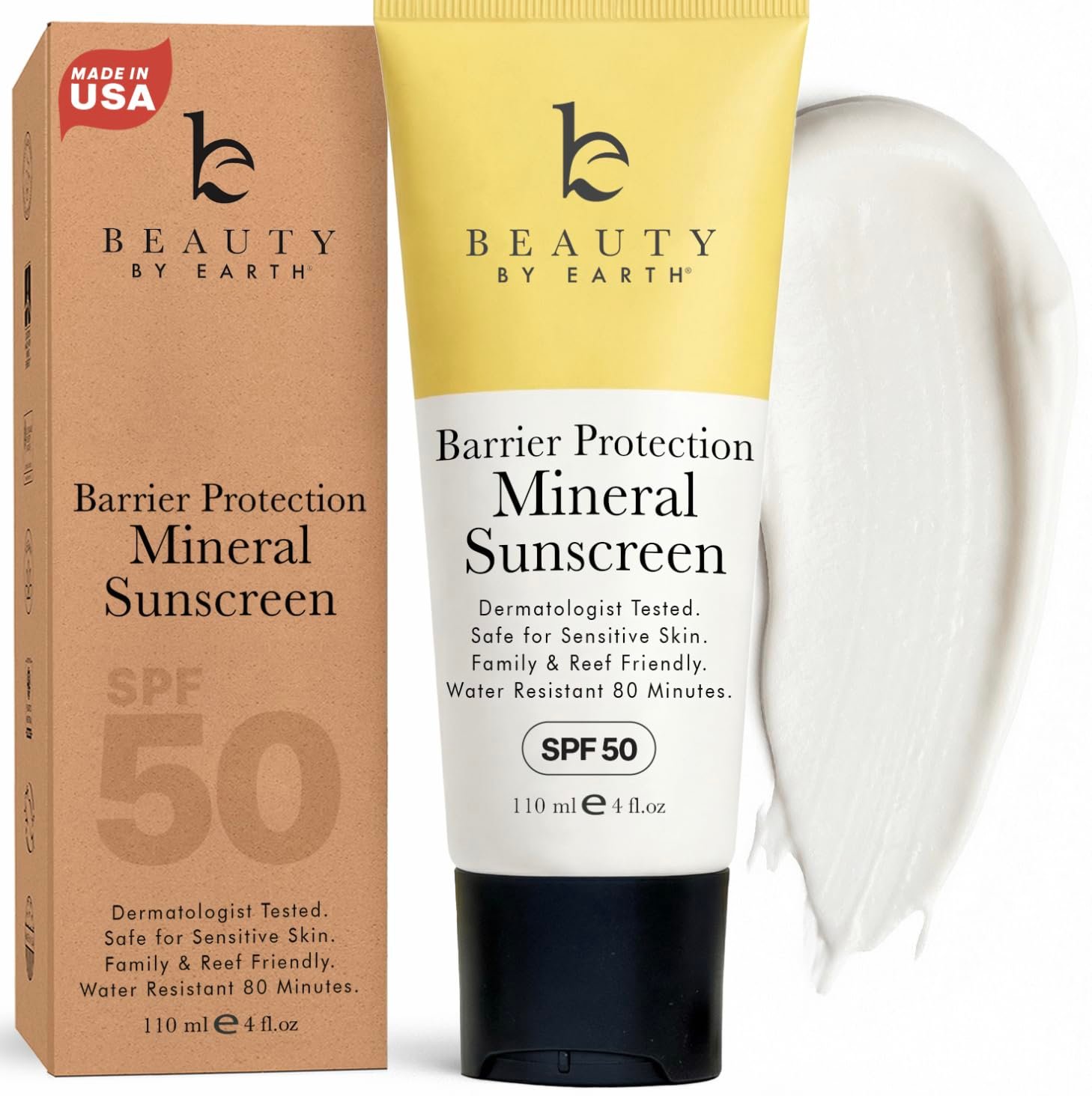 100% Mineral Zinc Oxide Sunscreen for Body SPF 50 – Broad Spectrum UVA/UVB | Reef Safe, Made in USA with Organic & Natural Ingredients, Non Toxic Baby Sunblock for Kids & Sensitive Skin, No White Cast