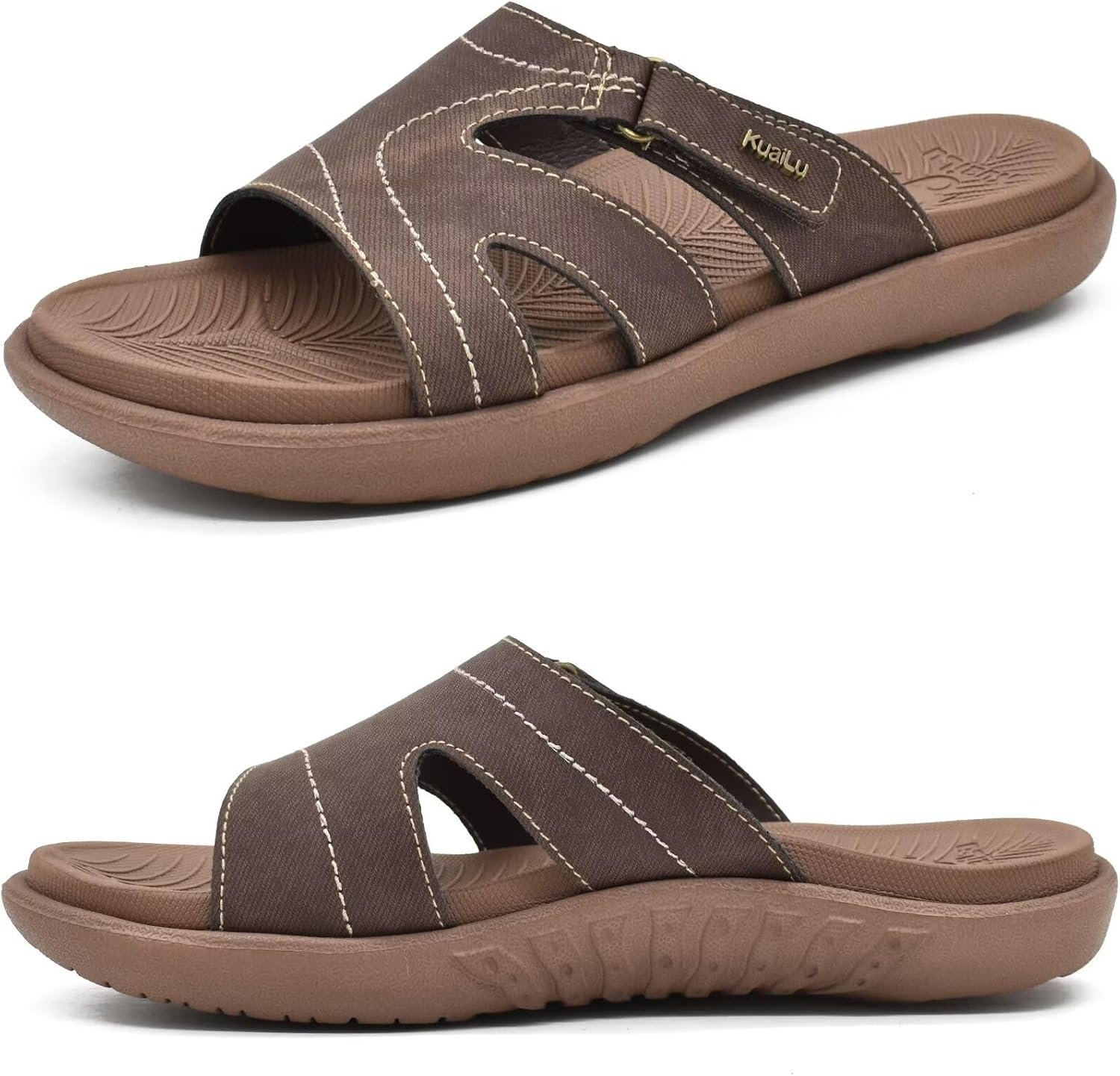KuaiLu Womens Fashion Orthotic Slides Arch Support Slip On Walking Sandals | Ladies Lightweight Athletic Yoga Mat Thick Cushion Slippers Sandals With Comfortable Plantar Fasciitis