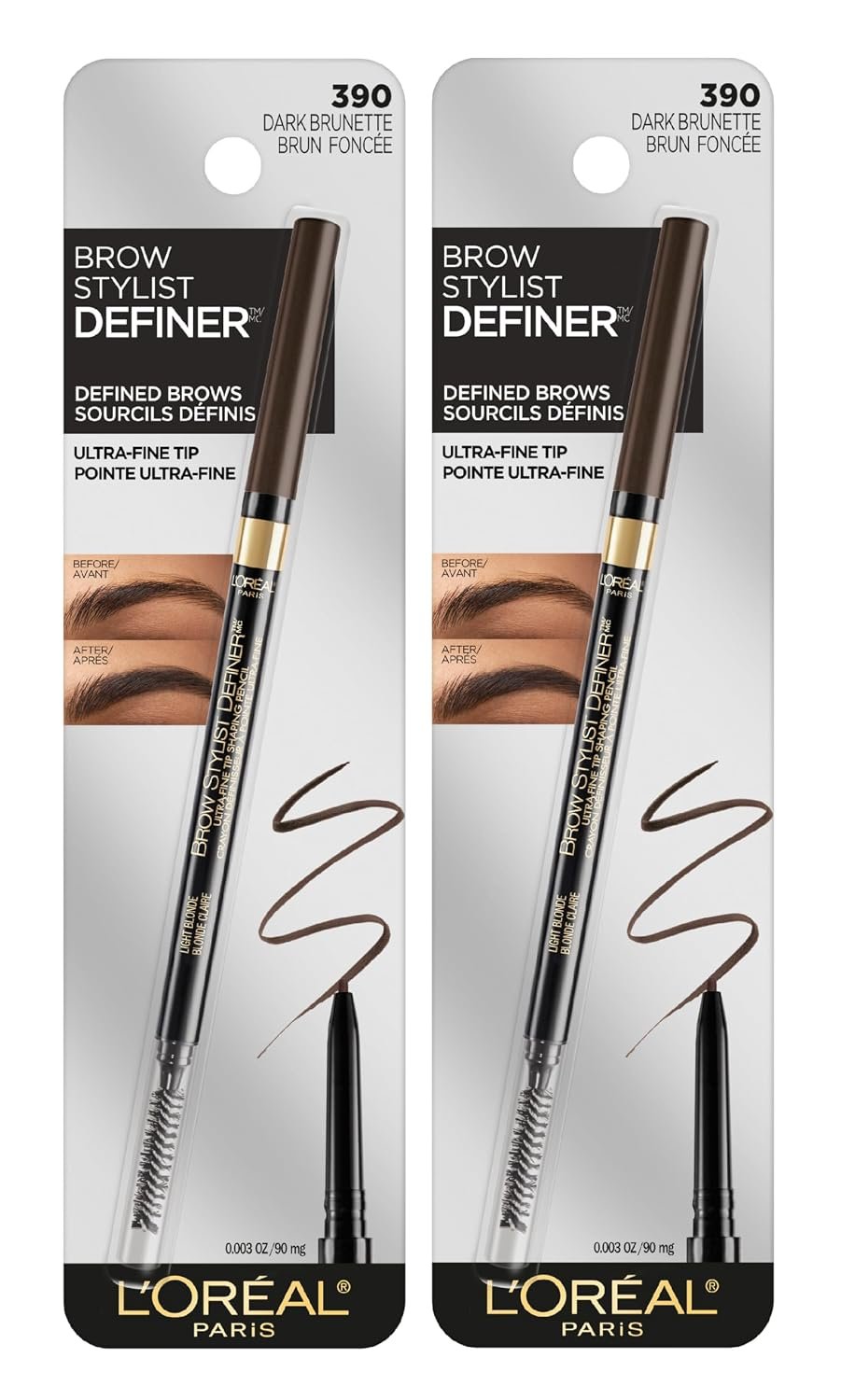 L’Oreal Paris Makeup Brow Stylist Definer Waterproof Eyebrow Pencil, Ultra-Fine Mechanical Pencil, Draws Tiny Brow Hairs and Fills in Sparse Areas and Gaps, Dark Brunette, 0.11 Ounce (Pack of 2)