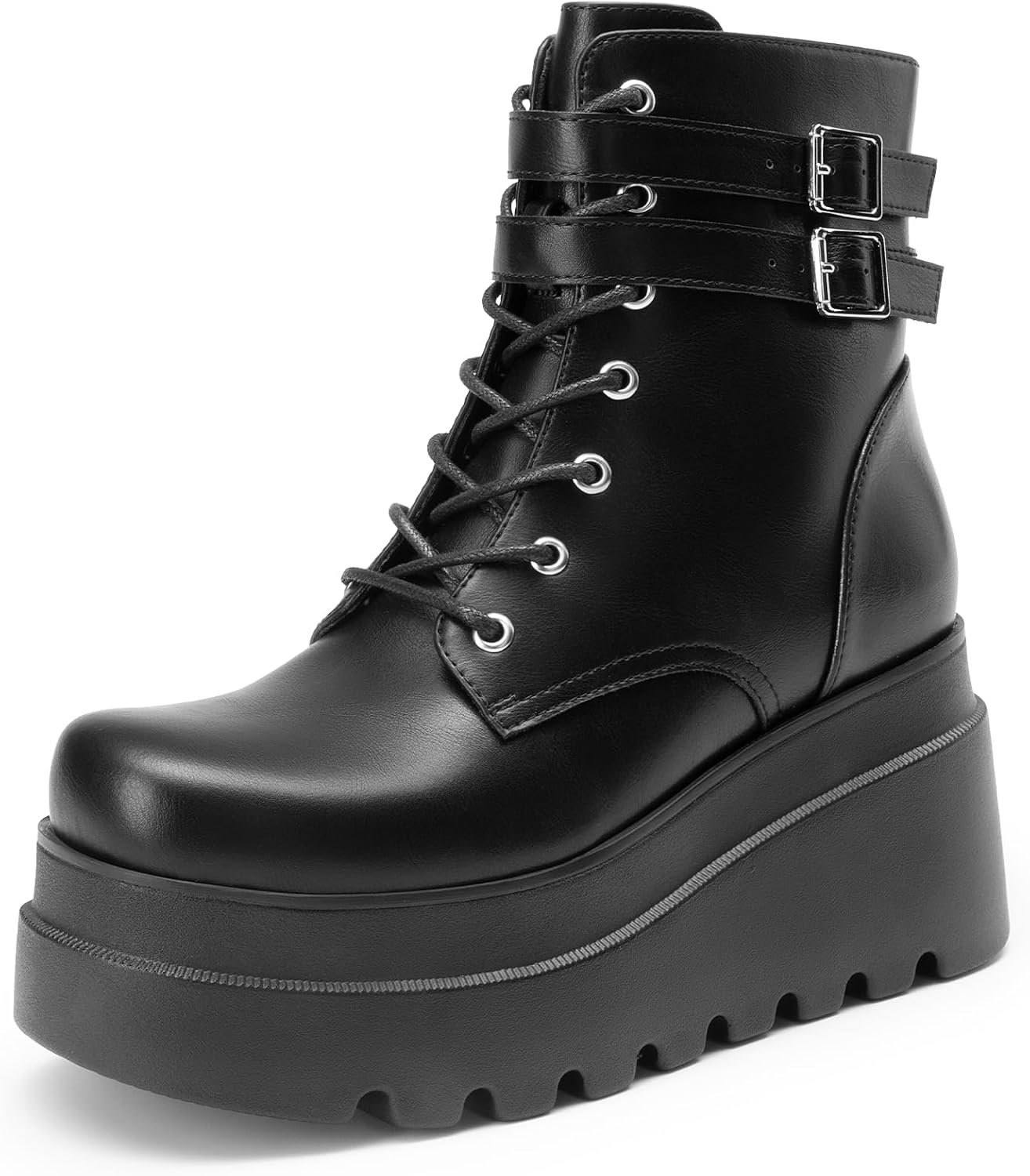 DREAM PAIRS Women Platform Combat Goth Lace Up Ankle Boots | Chunky High Heel Motorcycle Boots,hidden side zipper for easy slip-on,Gothic style design for daring