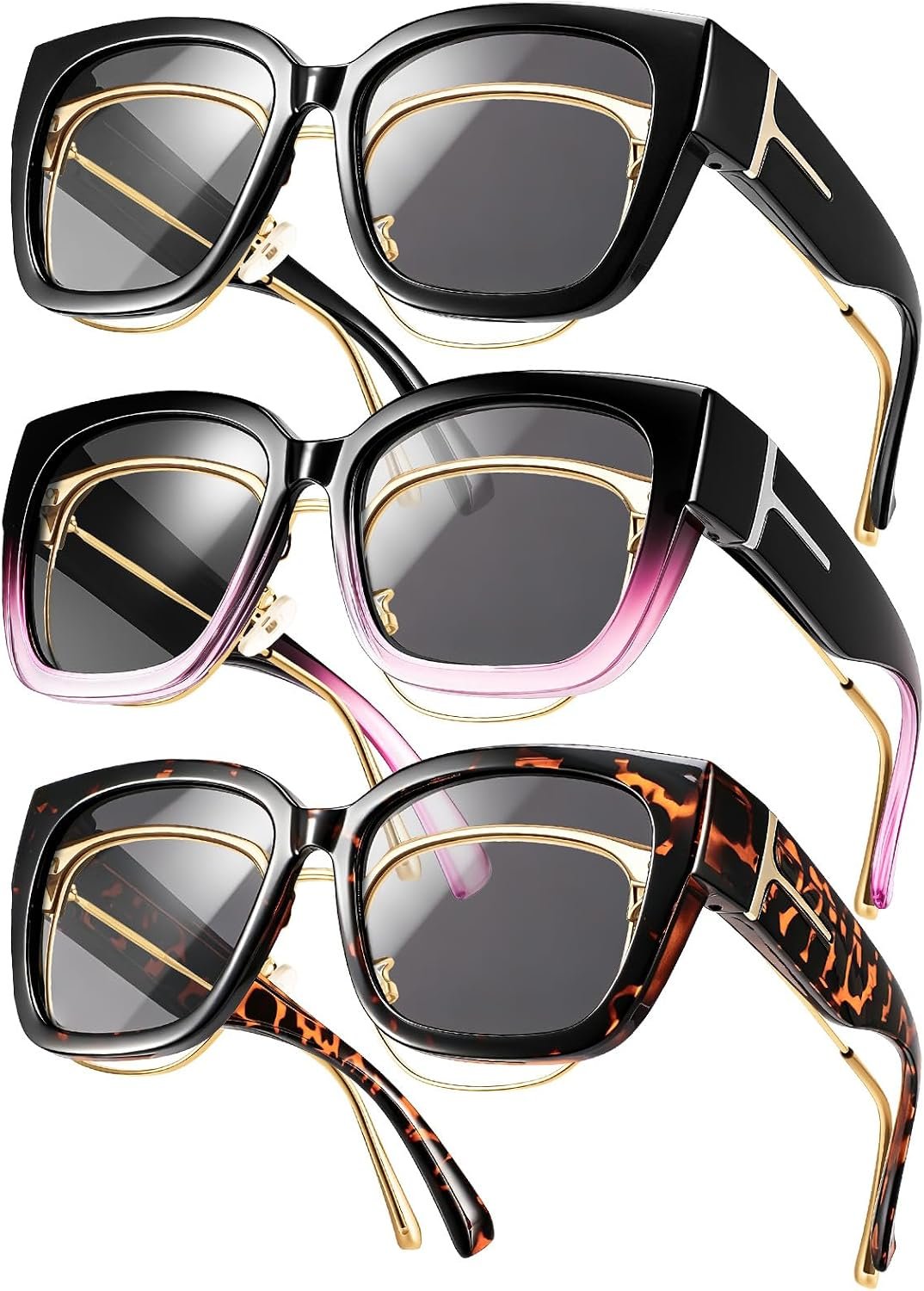 JATEBI 3 Pack Fit Over Glasses Sunglasses for Women Oversized Polarized Glasses with UV400 Protection for Driving Outdoor