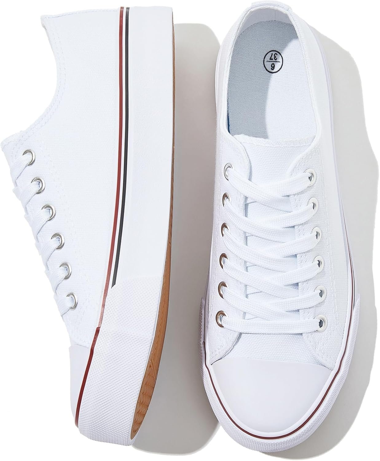 FRACORA Womens White Canvas Sneakers Black Tennis Shoes | Breathable，Soft,Lightweight,Slip Resistant,Easy Match