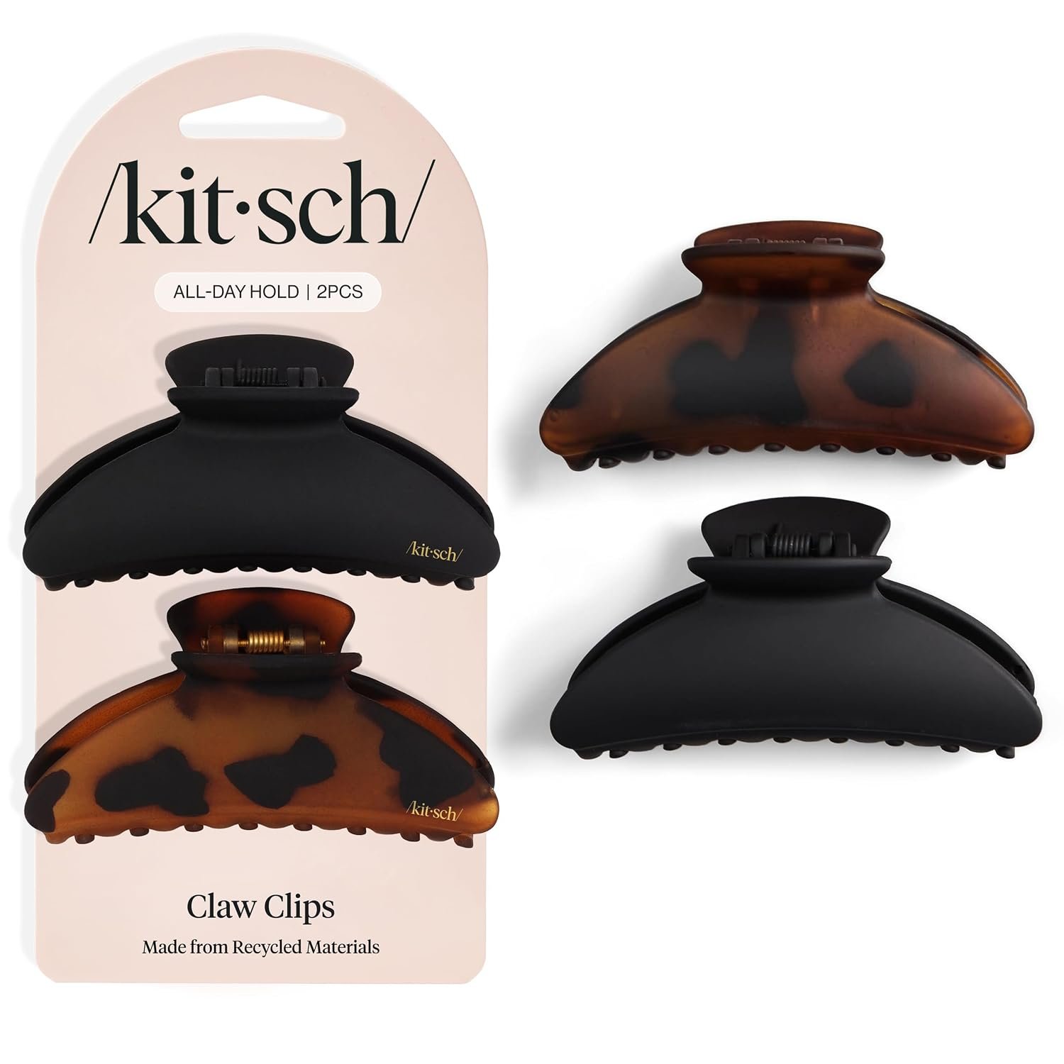 Kitsch Medium Hair Clips for Women – Black and Tort, 2pcs | Strong Hold Claw Clips – Great for Updo, Half Up Hairstyle – Daily Hair Accessories