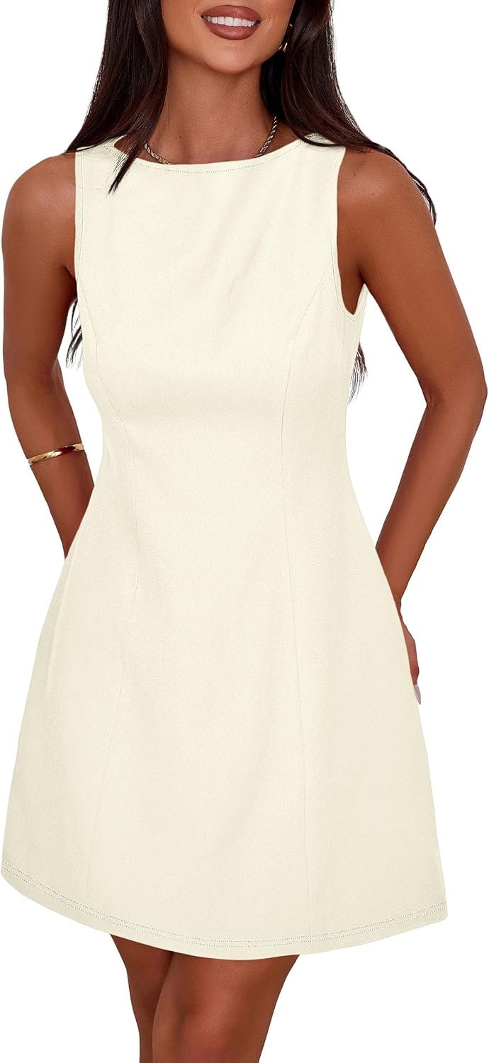 PRETTYGARDEN Women’s Formal Short Dresses A Line Mini Dress | Sleeveless, Boat Neck, Elegant Classy, Wedding Guest Dresses, Holiday Party, Graduation Cocktail, Business Casual Work Wear