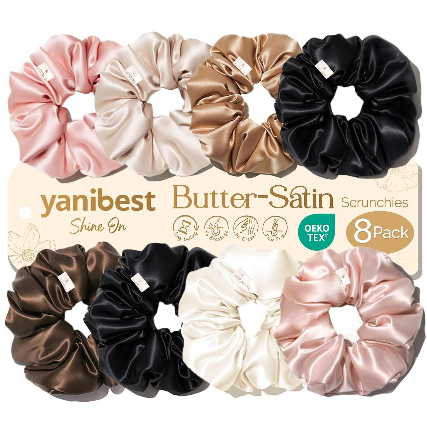Yanibest 8 Pcs Satin Scrunchies – Silk Feeling Scrunchies Ponytail Holders | No Damage Frizz Free Soft Satin Hair Ties, Hair Accessories for Women Work Home Sleep Workouts