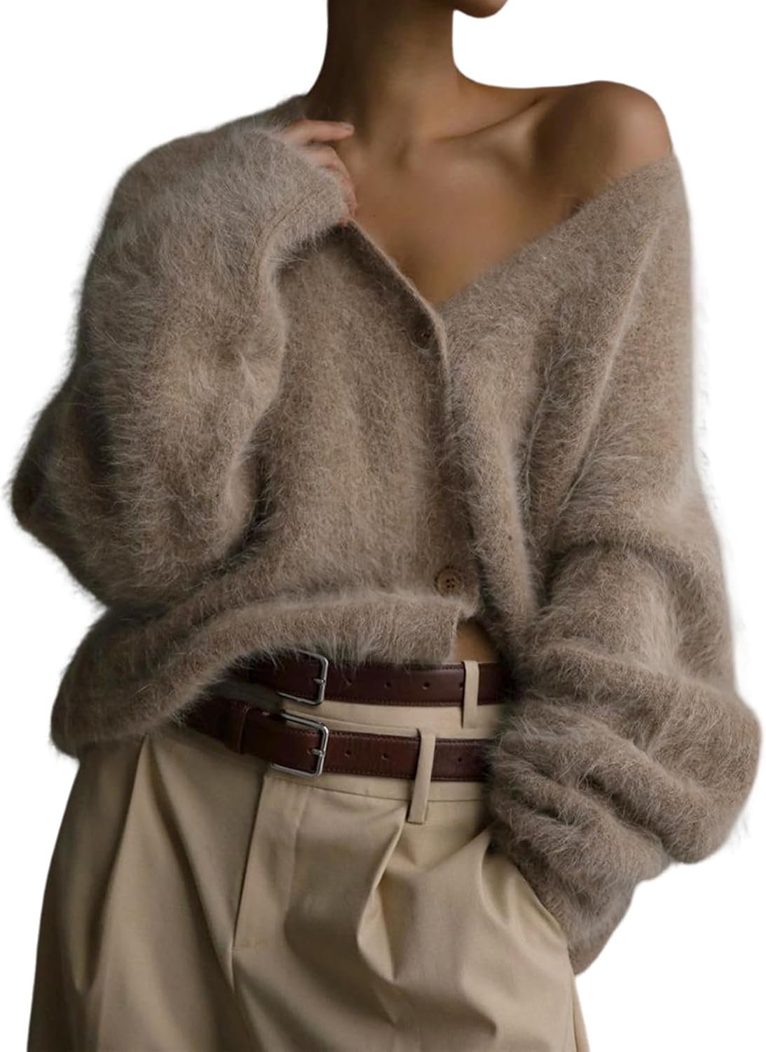Yimoon Womens Fuzzy Cardigan Sweater V Neck Long Sleeve Button Down Slouchy Furry Knit Sweaters 2026