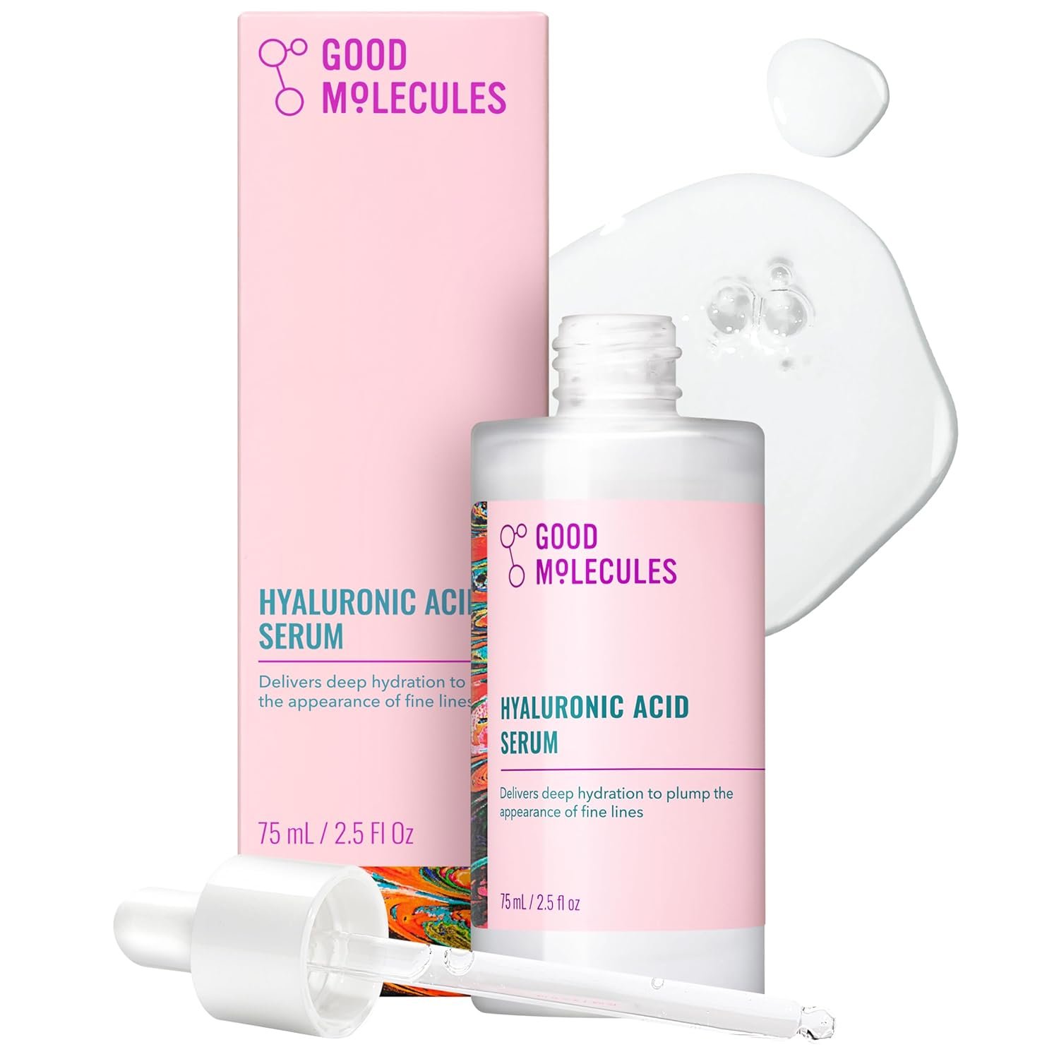 Good Molecules Hyaluronic Acid Serum for Face, Hydrating Serum, 2.5 fl oz | Deeply hydrates to plump the look of fine lines. Boosts skin hydration after one use. All skin types.