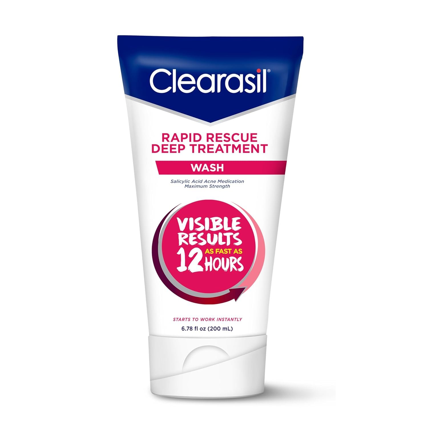 Clearasil Rapid Rescue Deep Treatment Acne Face Wash, Maximum Strenght with 2% Salicylic Acid Acne Medication, Acne Facial Cleanser, 6.78 fl oz