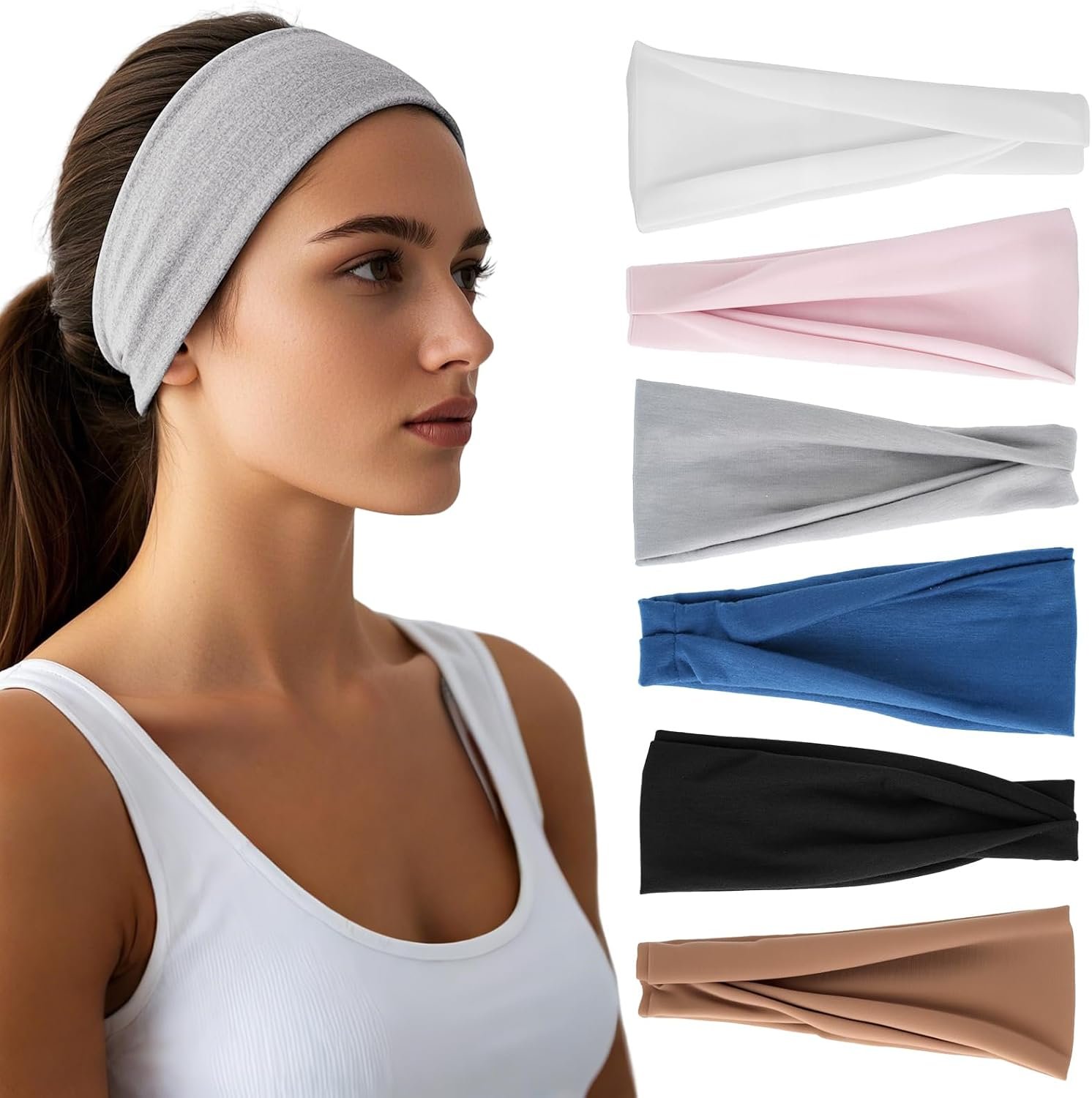Headbands for Women – 6 Pack Wide Elastic Hair Bands | Stretchy Sweatbands Hair Bands | Soft Sports Thin Head Bands | Non-Slip Accessories Bands for Fashion, Washing Face, Workouts, Yoga, Daily Use