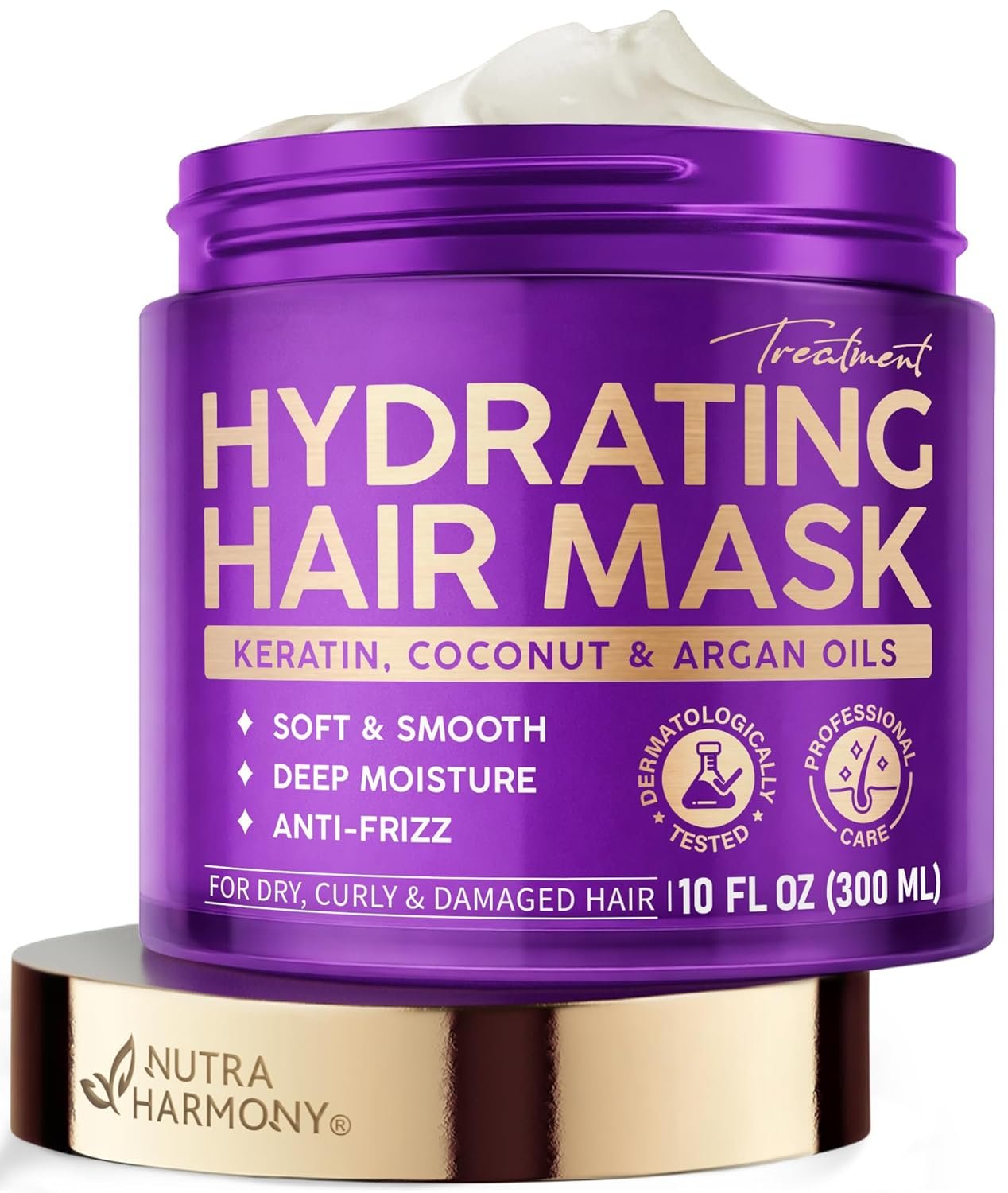 Hydrating Hair Mask for Dry, Damaged & Curly Hair – Keratin Treatment, 10oz | Deep Conditioning Hair Treatment – Coconut & Argan Oils, Collagen & Wheat Protein for Smoother Hair, Frizz Control & Moisture