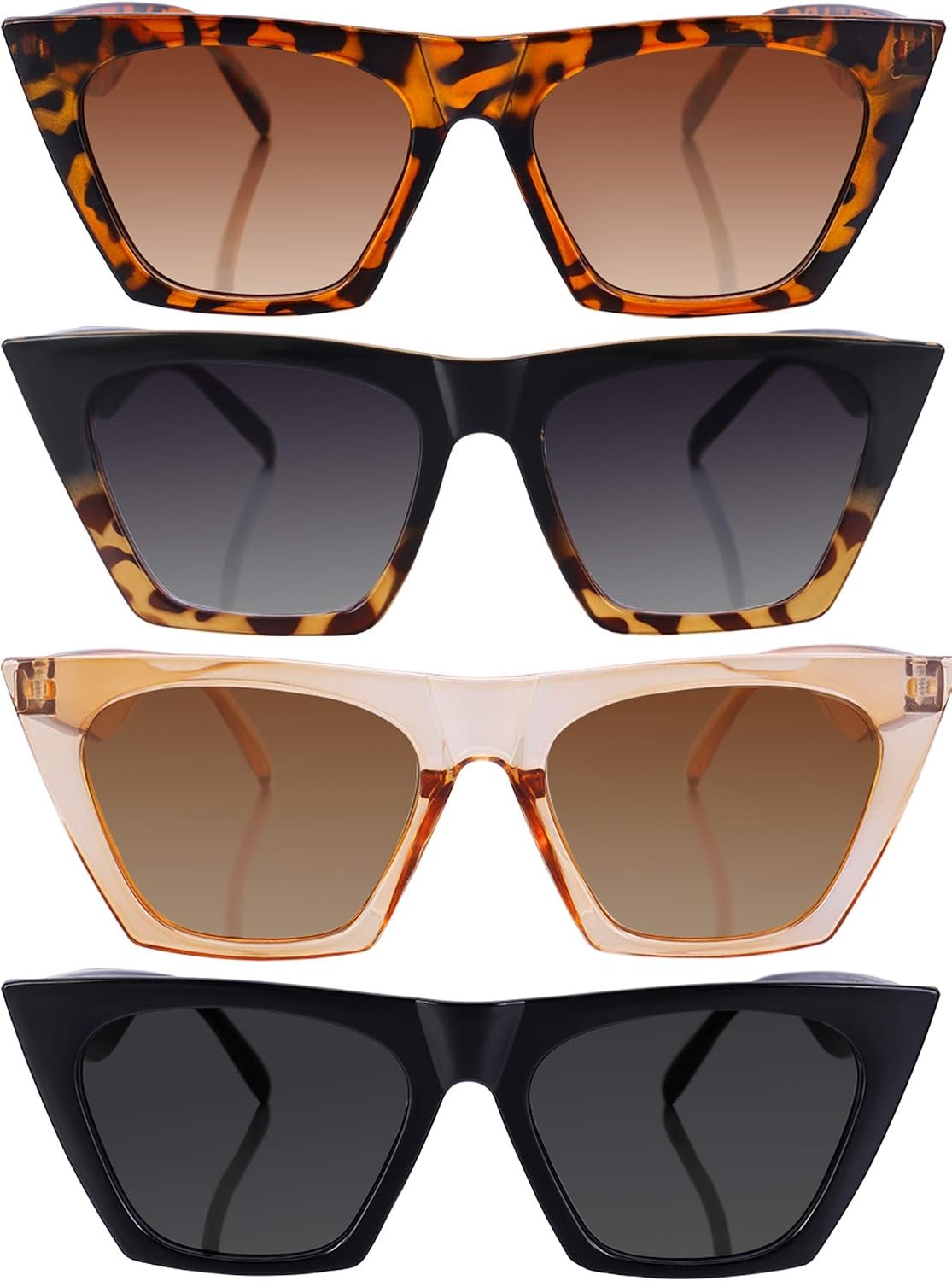 Weewooday 4 Packs Cat Eye Sunglasses for Women Retro Oversized Square Vintage Classic Glasses Bulk Stylish Sunglasses Set(Vivid Color)