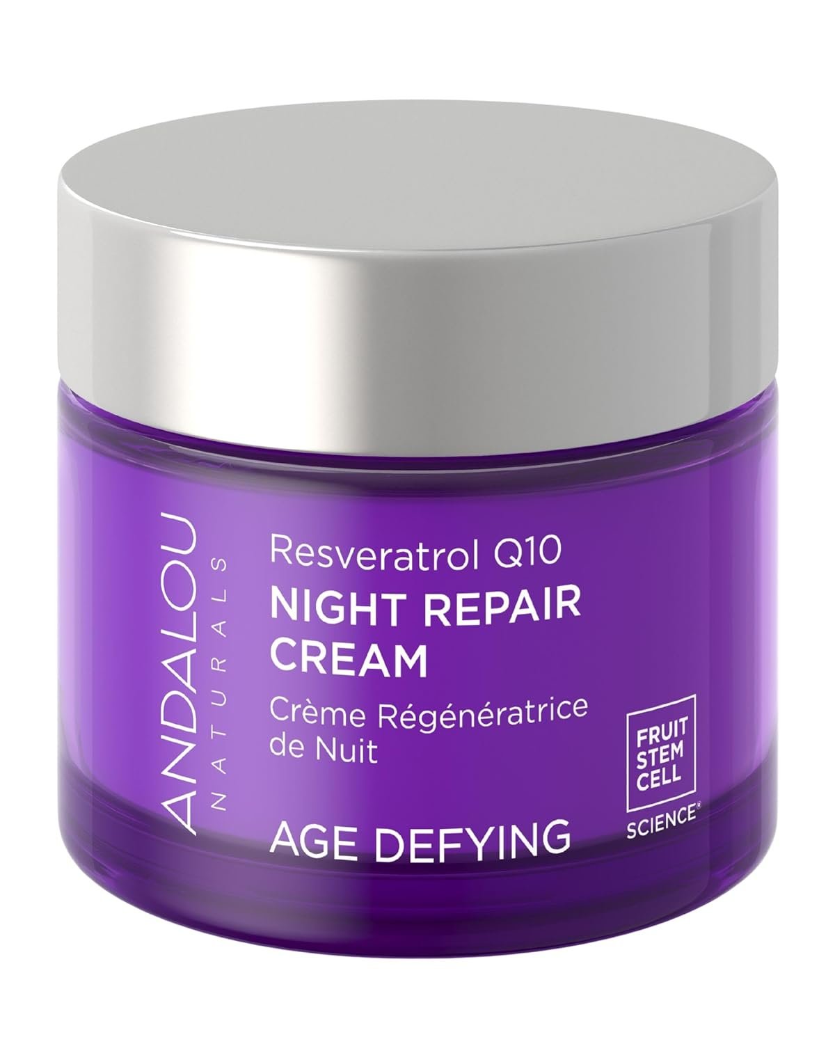 Andalou Naturals Resveratrol Q10 Night Repair Cream, For Dry Skin, Fine Lines & Wrinkles, For Softer, Smoother, Younger Looking Skin, 1.7 Ounce | Anti-Wrinkle Moisturizer to Hydrate & Smooth, CoQ10 & Resveratrol for Dry Skin