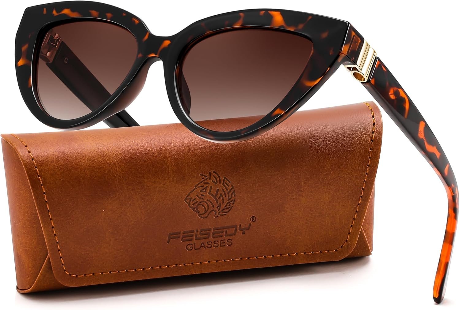 FEISEDY Cat eye Sunglasses Polarized and Retro Stylish for Women Men B0428 | UV400 Protection, for Driving Fishing Beach Travel and Party, Metal Accents, Versatile Styling