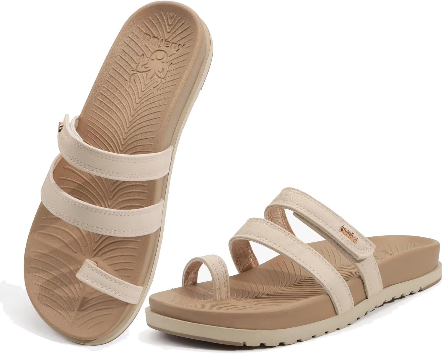 KuaiLu Womens Slides Sandals With Arch Support Comfort Plantar Fasciitis | Yoga Mat Orthopedic Cushion Sandals Fashion Summer Beach Walking Flat Adjustable Ladies Slip On Dressy Sandles US5-11