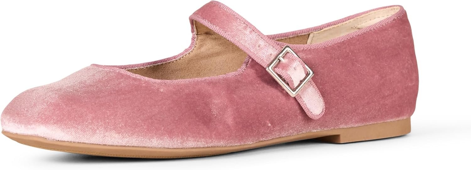 Amazon Essentials Women’s Velvet Mary Jane Ballet Flat with Buckle Strap