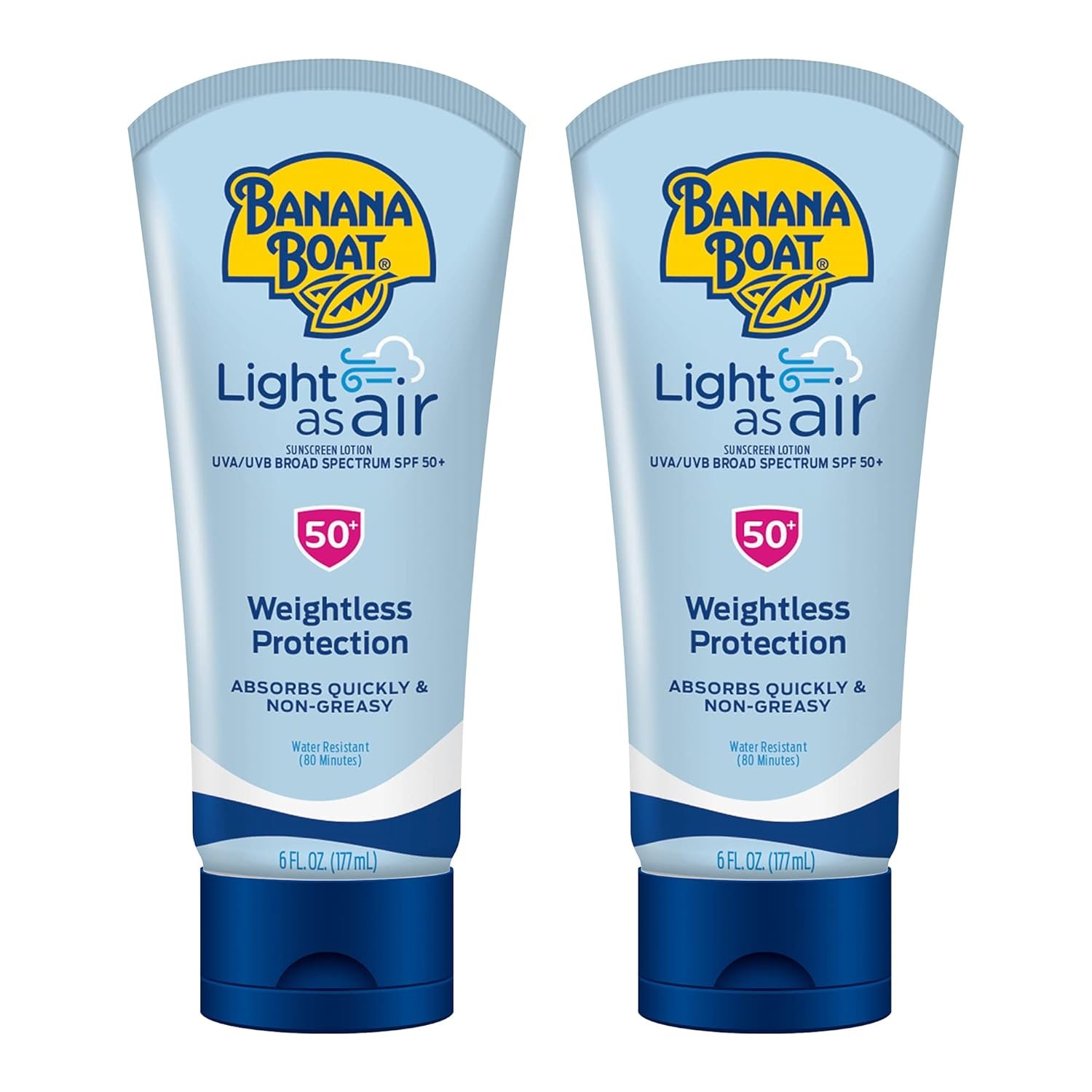 Banana Boat Light As Air Sunscreen Lotion SPF 50, 6 Fl Oz (2 Pack)