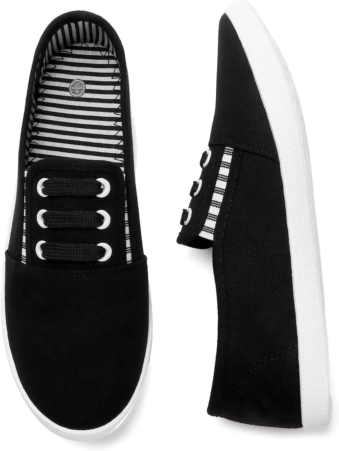 kufeiti Women’s Canvas Slip On Shoes Sneakers for Women Fashion Comfortable White Black Elastic Sneakers for Women