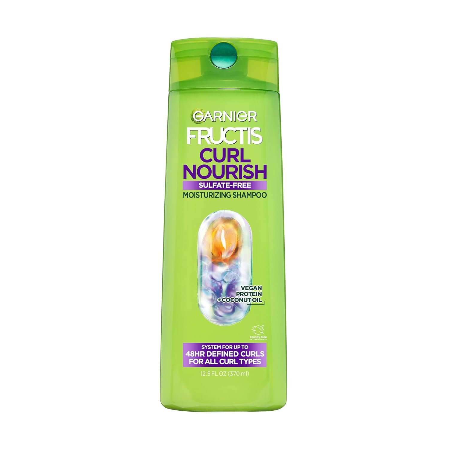Garnier Fructis Curl Nourish Moisturizing Shampoo for Curly Hair, Plant Protein and Coconut Oil Formula, Up to 48HR of Curl Definition, Sulfate Free & Vegan, 12.5 Fl Oz (Packaging May Vary)
