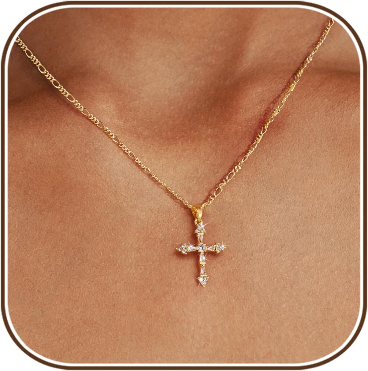 Cross Necklace for Women,Double Cross Necklace 14K Gold Plated Cross Pendant Necklace Dainty Gold Cross Necklaces for Women Trendy Small Cross Charm Necklace Simple Cute Choker Necklaces Gold Jewery