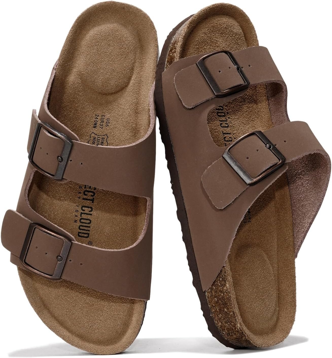 Project Cloud 100% Genuine Leather Womens Sandals Slides for Women (Venita) | Cork Footbed Sandals for Women with Memory Foam and Arch Support Vacation Essentials Slides for Women Footwear Flat Sandals