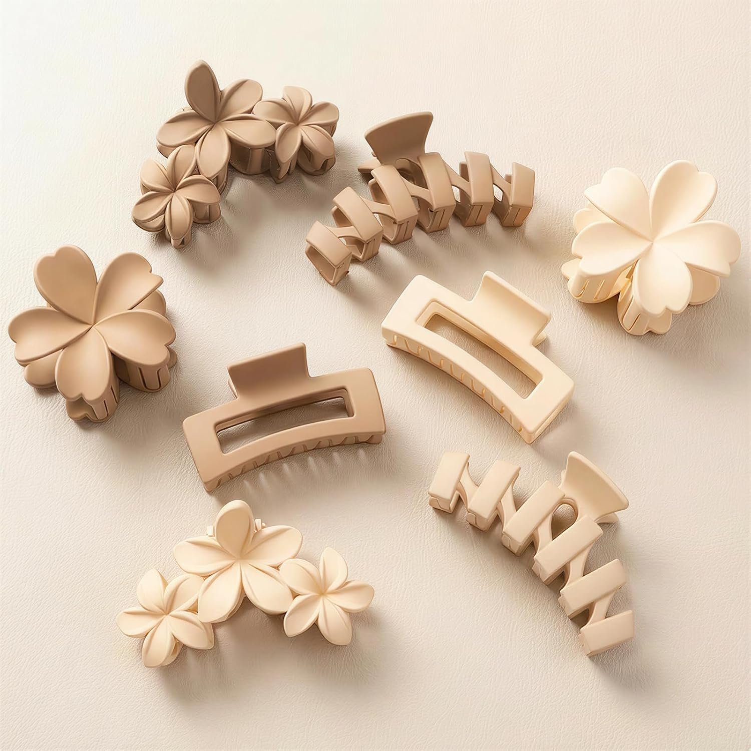SMKSL 8 Pcs Hair Claw Clips for Women & Girls Flower Hair Accessories | Durable & Sturdy Plastic, Strong Hold Clips for Thick & Curly Hair, Neutral Colors Stylish Gifts for Ladies(Brown & White)
