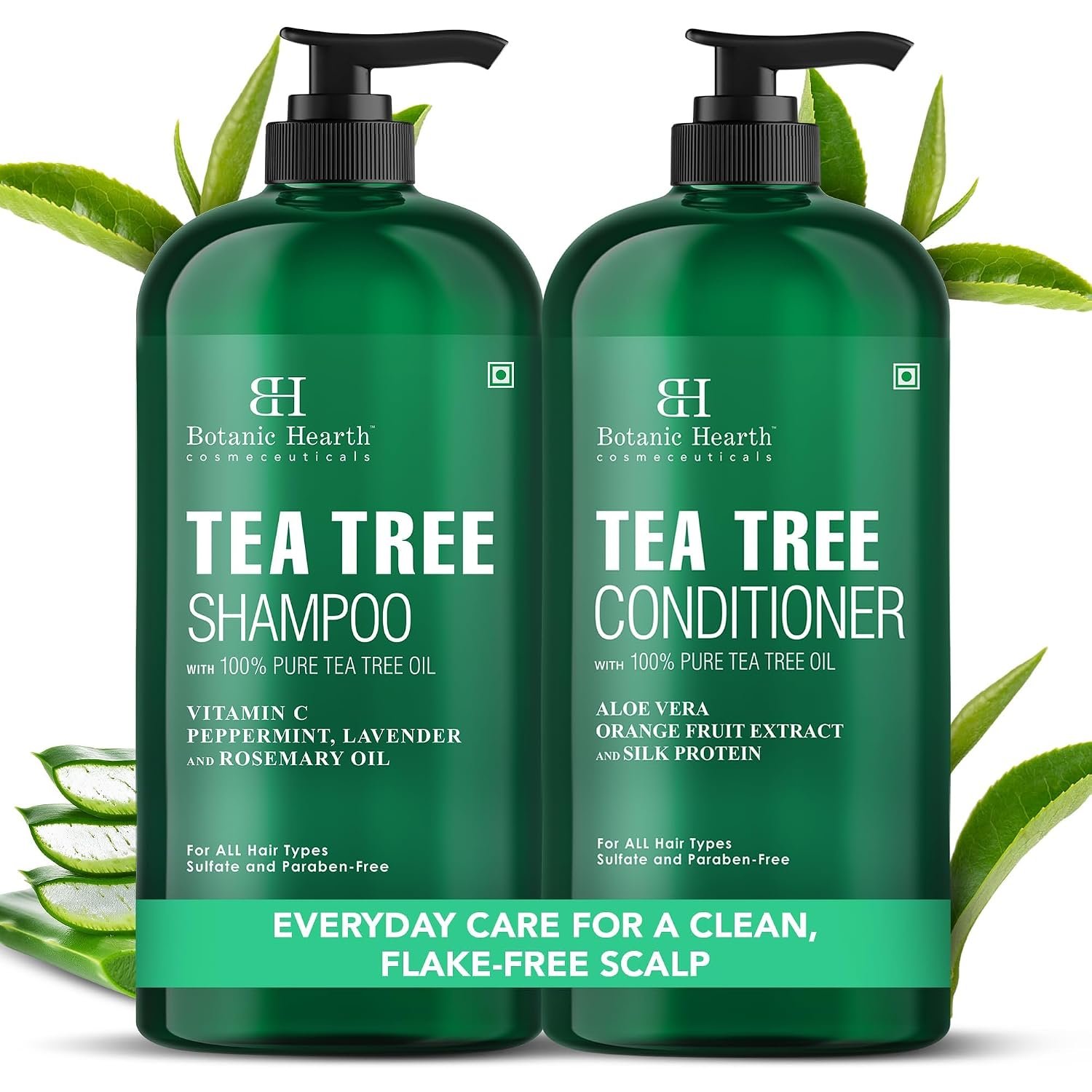 Botanic Hearth Tea Tree Shampoo And Conditioner Set – 16 Fl oz Each | Enriched With 100% Pure Tea Tree Oil, For Itchy And Dry Scalp, Sulfate/Paraben Free | For both Men And Women & All Hair Types