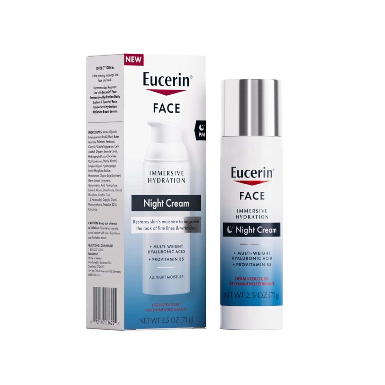 Eucerin Face Immersive Hydration Night Cream, 2.5 OZ | Night Cream for Face with Hyaluronic Acid and Provitamin B5, Reduces Look of Fines Lines and Wrinkles, Fragrance and Dye Free