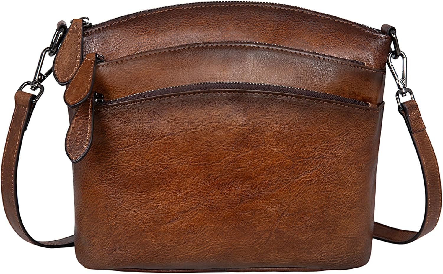 HESHE Leather Crossbody Bags for Women Vintage Shoulder Handbag for Travel | Multi Pockets,Adjustable Straps,Retro Cross body Bag Designer Medium Handbag Ladies Casual Hobo Satchel Purse for Daily Use