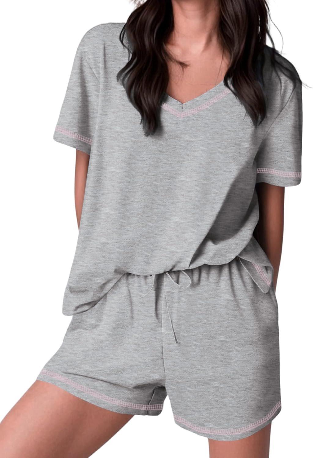 Ekouaer Womens Pajamas Sets Soft 95% Cotton Pjs Short Sleeve Lounge Sets | Comfy Sleepwear Sets with pockets, ideal for Home, Mom, Party, Gifts, Daily Wear
