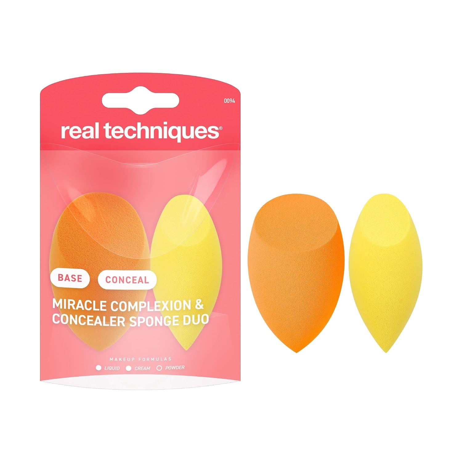Real Techniques Miracle Complexion Sponge + Concealer Sponge Duo, Makeup Blending Sponges For Foundation & Concealer, Offers Light To Medium Coverage, Natural, Dewy Makeup, Latex-Free Foam 2 Count