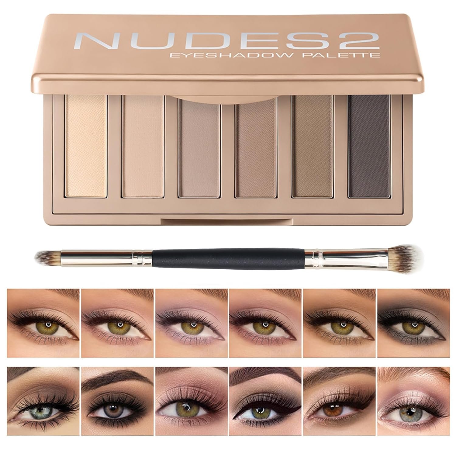 6 Matte Neutral Mini Eyeshadow Palette with Brush – Ultra Blendable Cool-Tone Nude Smokey Eye Shadow Palette, Long-lasting Wear Smooth Texture