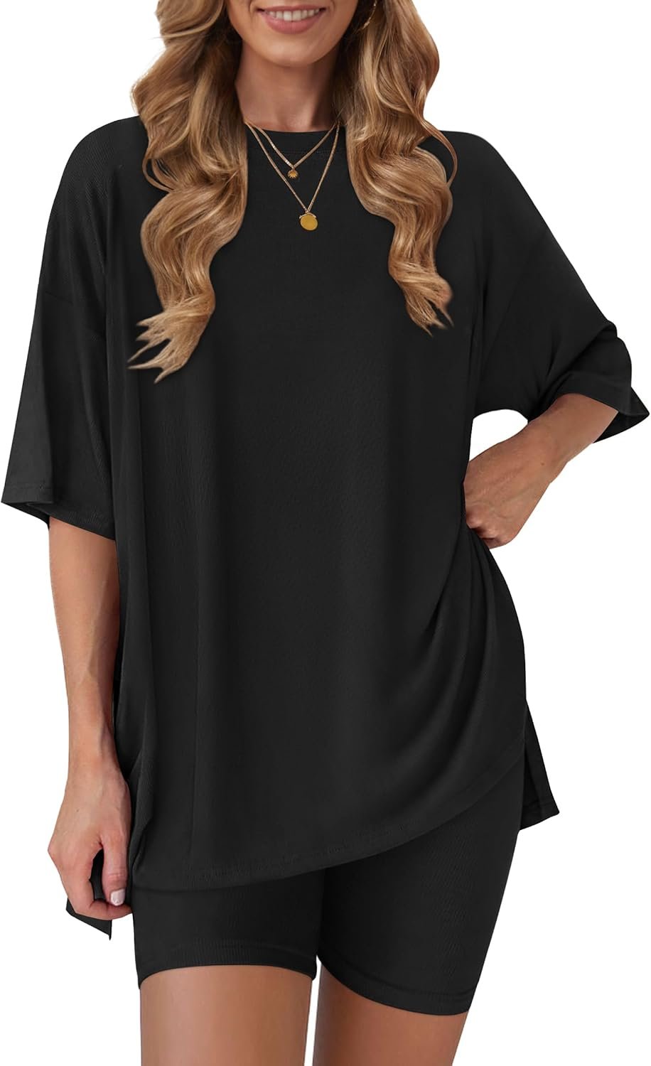 RUBZOOF Women 2 Piece Lounge Sets Summer Outfits Shorts Set | Matching Clothing Sets, Two Piece Travel Outfits, Short Sleeve Oversized T Shirts, Biker Shorts