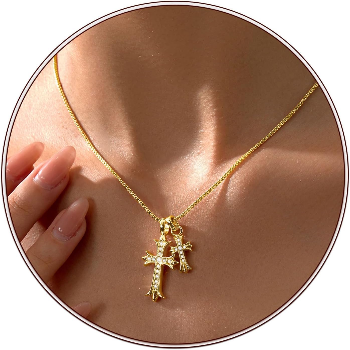 Partm Gold Cross Necklace for Women 14K Plated Dainty Pendant Cross Chain Faith Crucifix Choker Baptism Necklace for Women Trendy Religious Jewelry Hypoallergenic
