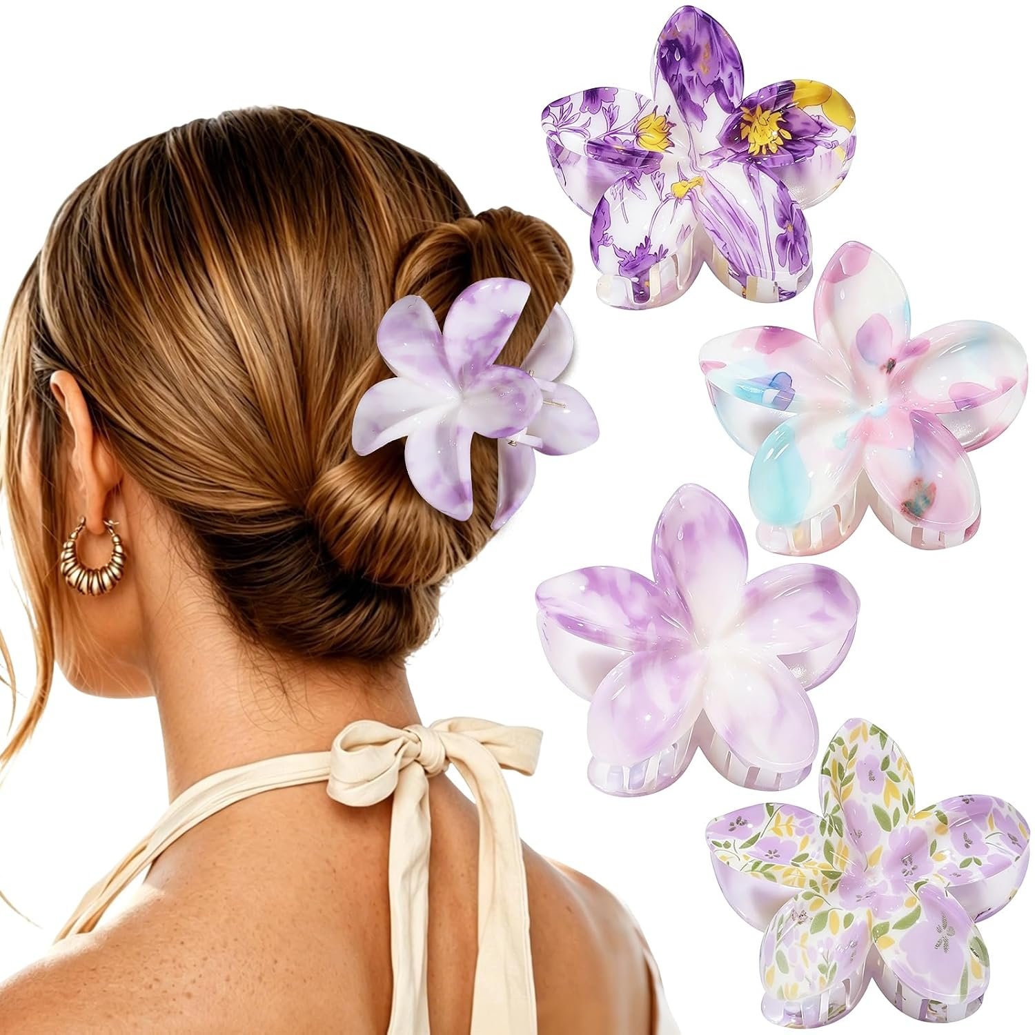4 PCS Flower Hair Clips for Women Medium Floral Claw Clips