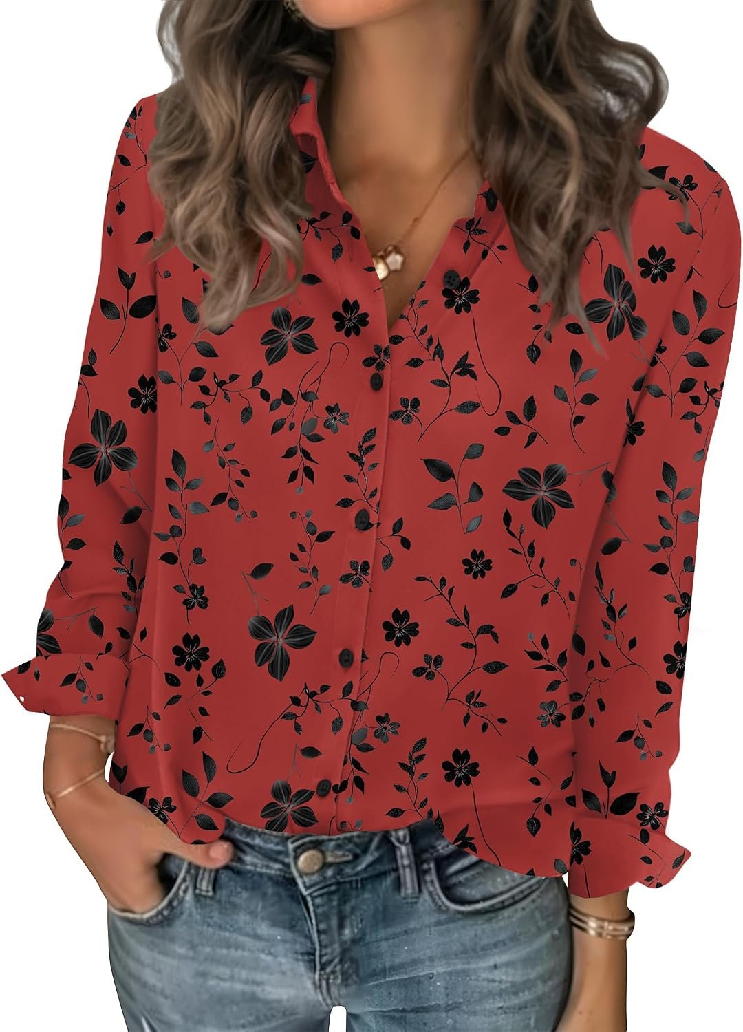 Zeagoo Women Blouses Chiffon Long Sleeve Button Down Shirts Business Tops | Lightweight Flowy Chiffon Blouse Classic V Neck Collared Shirts Causal Dressy Work Top Summer Spring Fall Outfits