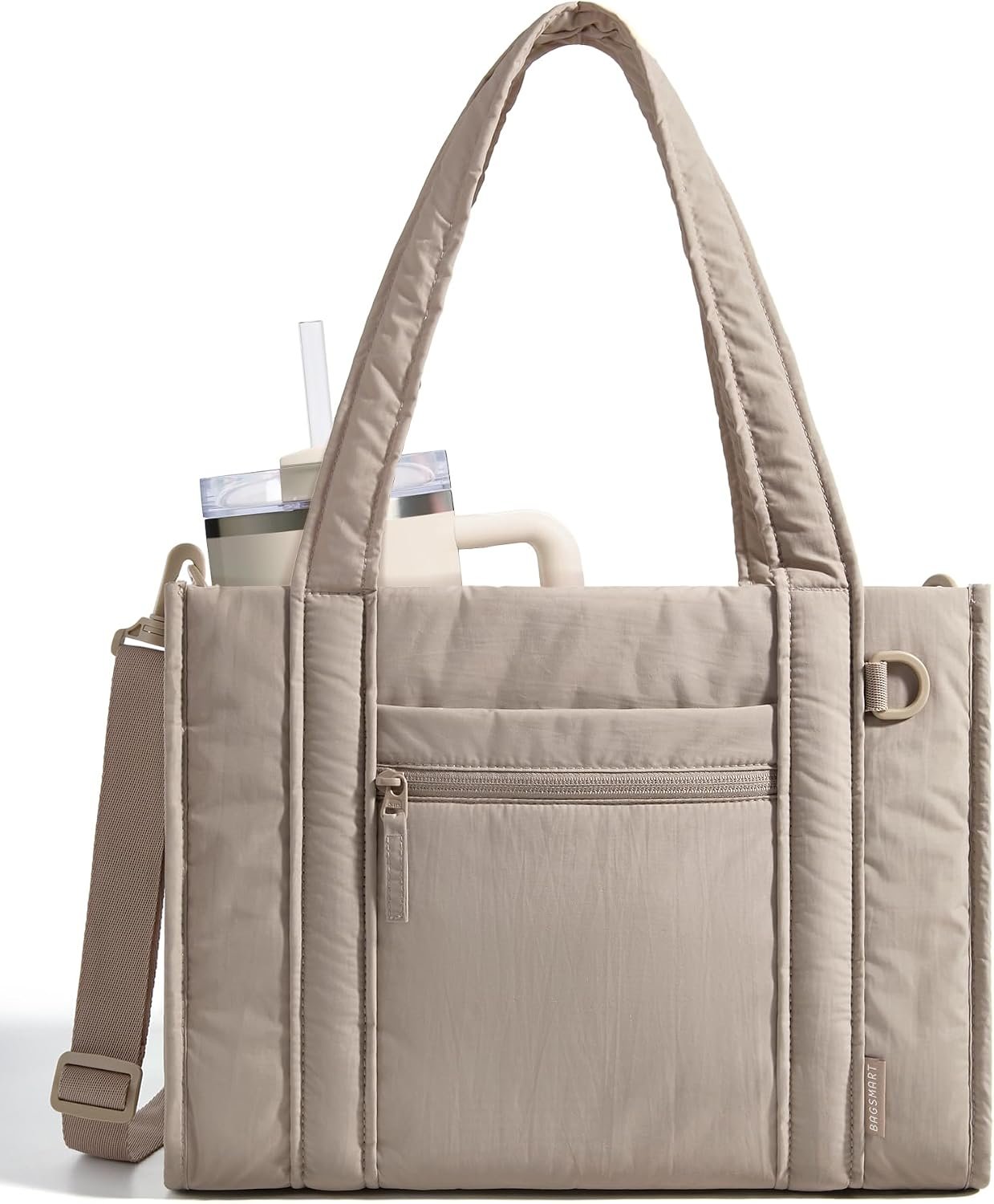 BAGSMART Boxy Tote Bag for Women, Crossbody Bag with Zipper, Crush Bow Purses for Travel Work College