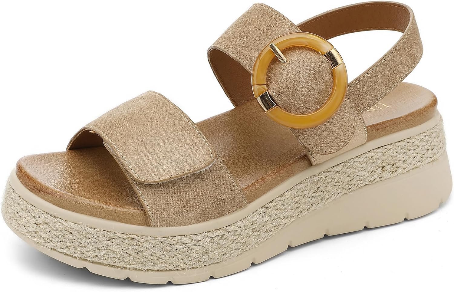 UBFEN Womens Espadrille Platform Sandals Low Wedge Orthopedic Arch Support | Cushion Insole, Comfortable Dressy Buckle Sandals for Walking and Vacation, Low Heel, Adjustable Strap