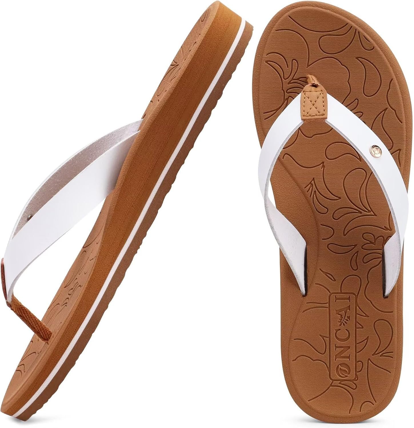 ONCAI Women’s Flip Flops Comfortable Arch Support Yoga Mat Summer Beach Walking Thong Cushion Sandals Ladies Outdoor Vacation Essentials Slide Shoes Rubber Soles US Size 5-11