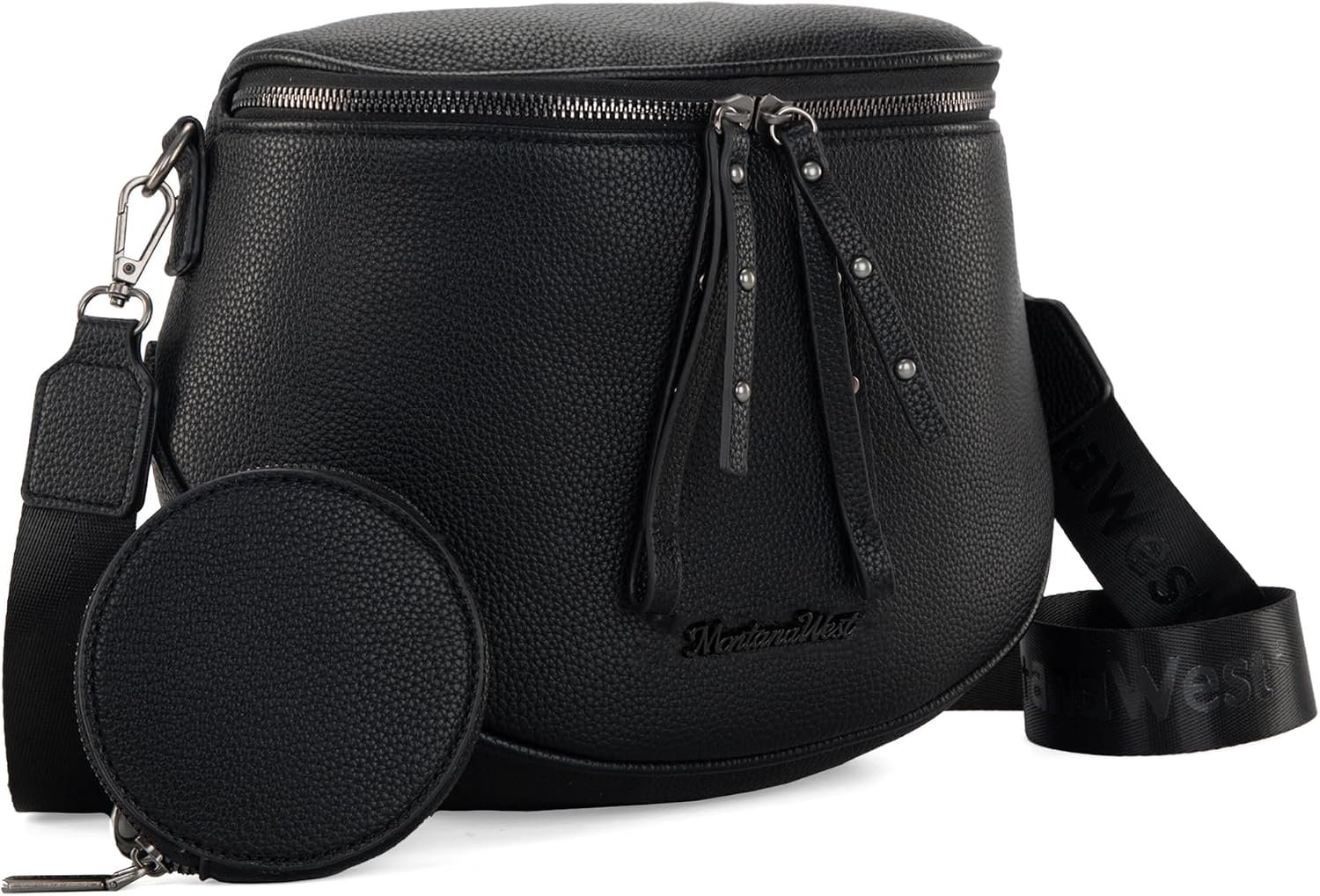 Montana West Crossbody Bag for Women, Vegan Leather Bum Bag with Coin Purse | Large Vegan Leather Crossbody with Roomy Zip Storage, Back Zip Pocket, Wide Adjustable Strap and Removable Coin Purse