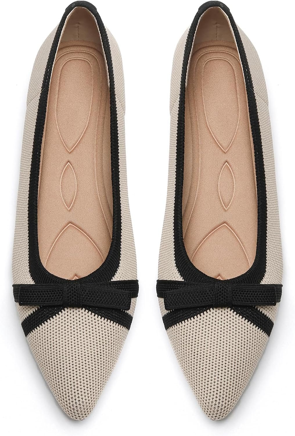 Flats for Women Pointed Toe Knit Foldable Ballet Women’s Flat Shoes Dressy Comfortable Slip On Womens Shoe for Casual Office Work