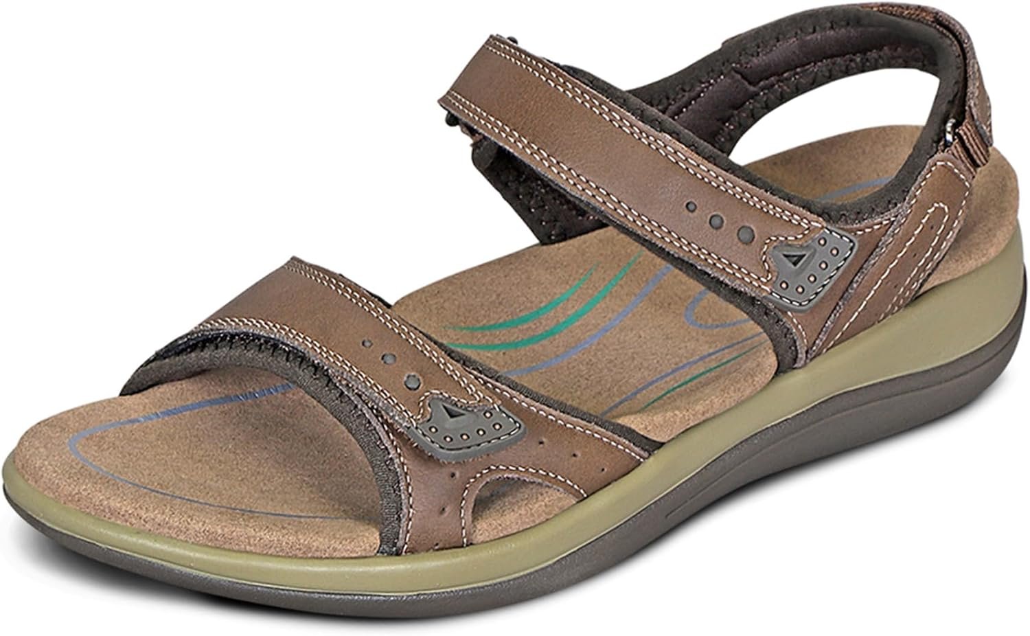 Orthofeet Malibu Orthopedic Women Adjustable Sandals | Three-Strap, Comfortable Open Toe Saldal with Anatomical Arch Support, Soft Cushioning, Wide Toe Box for Casual Beach Outings