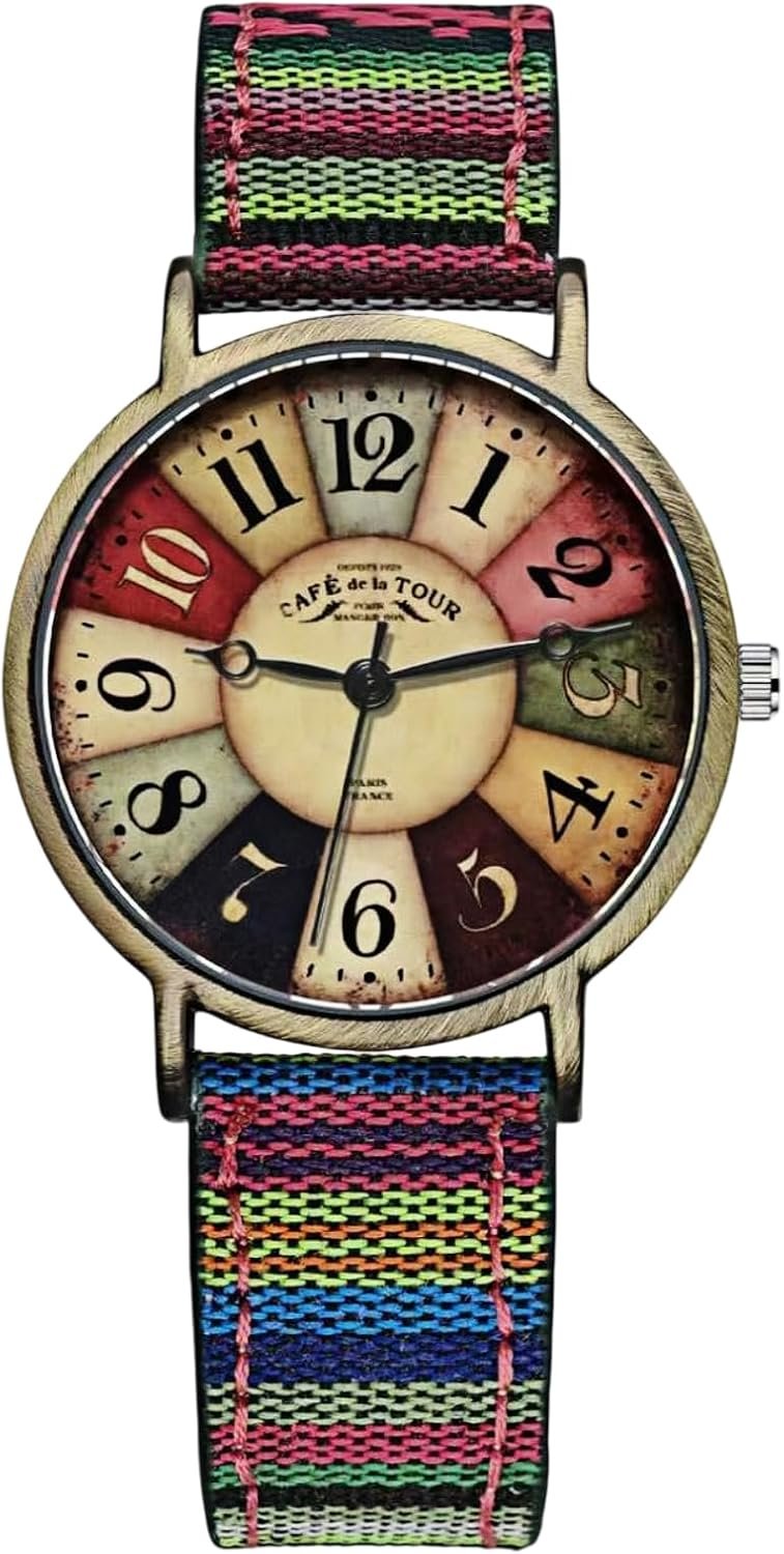Gosasa Creative Multicolor Watch for Women Woven Strap Fashion Rainbow Pattern Women’s Watches Boho Hippie Watch Casual Style Wonderful Ladies Gift