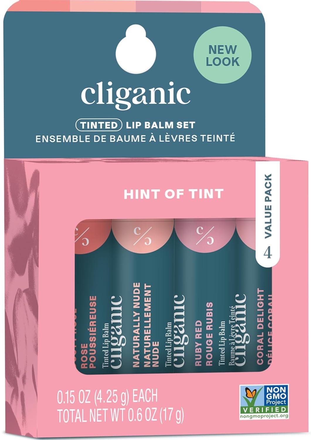 Cliganic Tinted Lip Balm Set – 4 Colors, Hydrating, Enriched with Vitamin E, Cruelty Free, Stocking Stuffer Gift