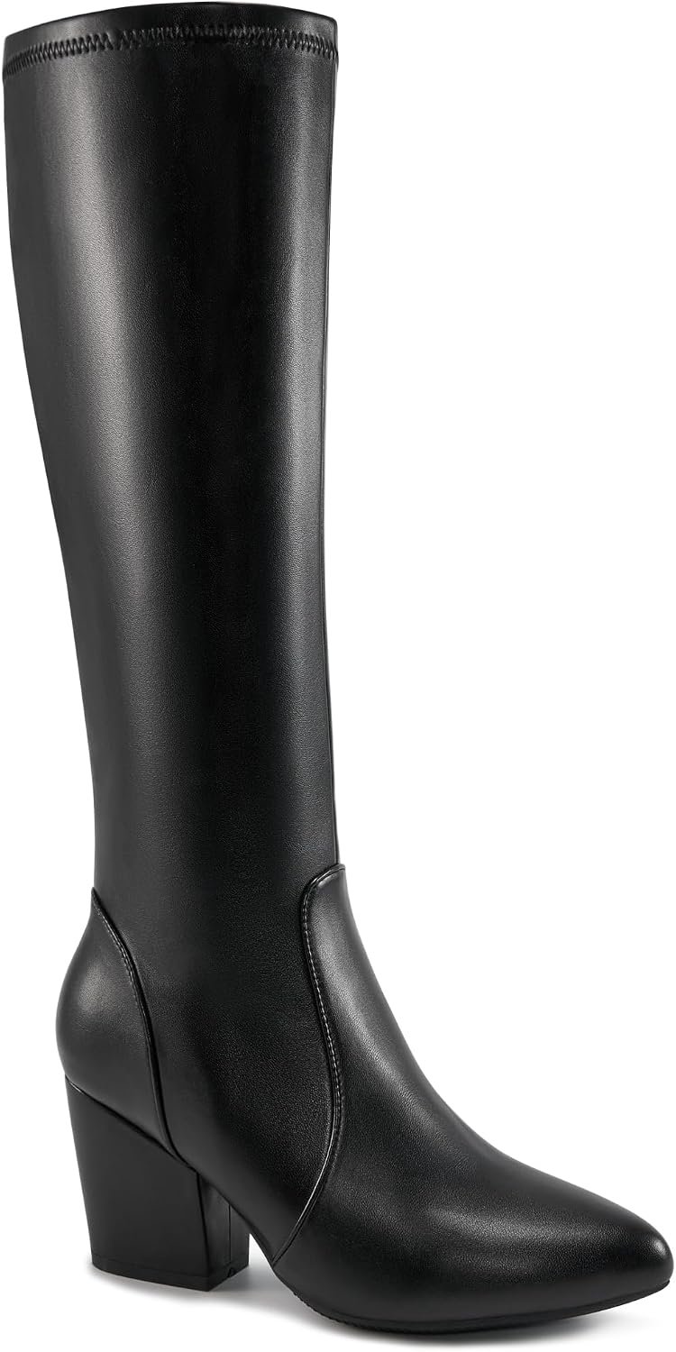 Womens Knee High Boots: Chunky Heel Side Zipper Pointed Toe Long Boot 2026 for Comfortable Work Walking Meeting Dating