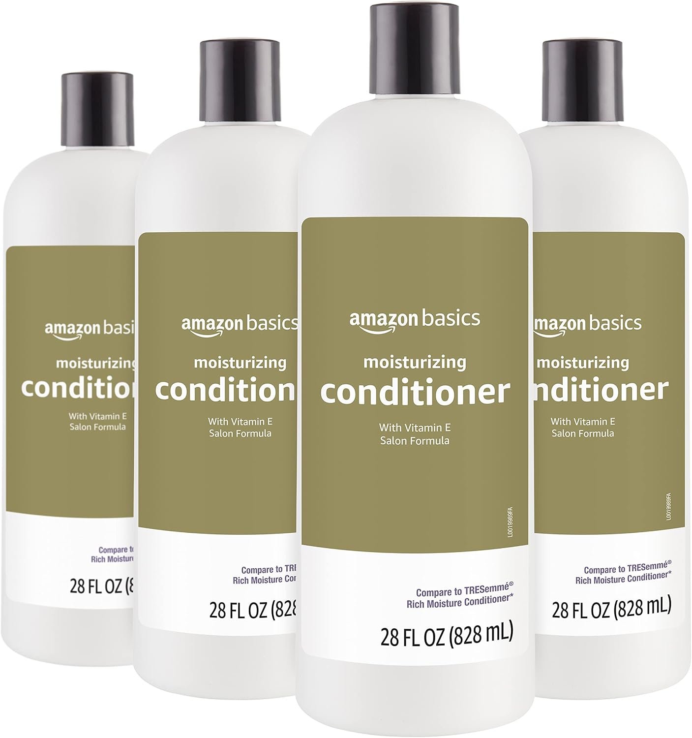 Amazon Basics Moisture Rich Conditioner for Dry and Damaged Hair, Nourishing, Softens, with Vitamin E, 28 Fl Oz (4-Pack)