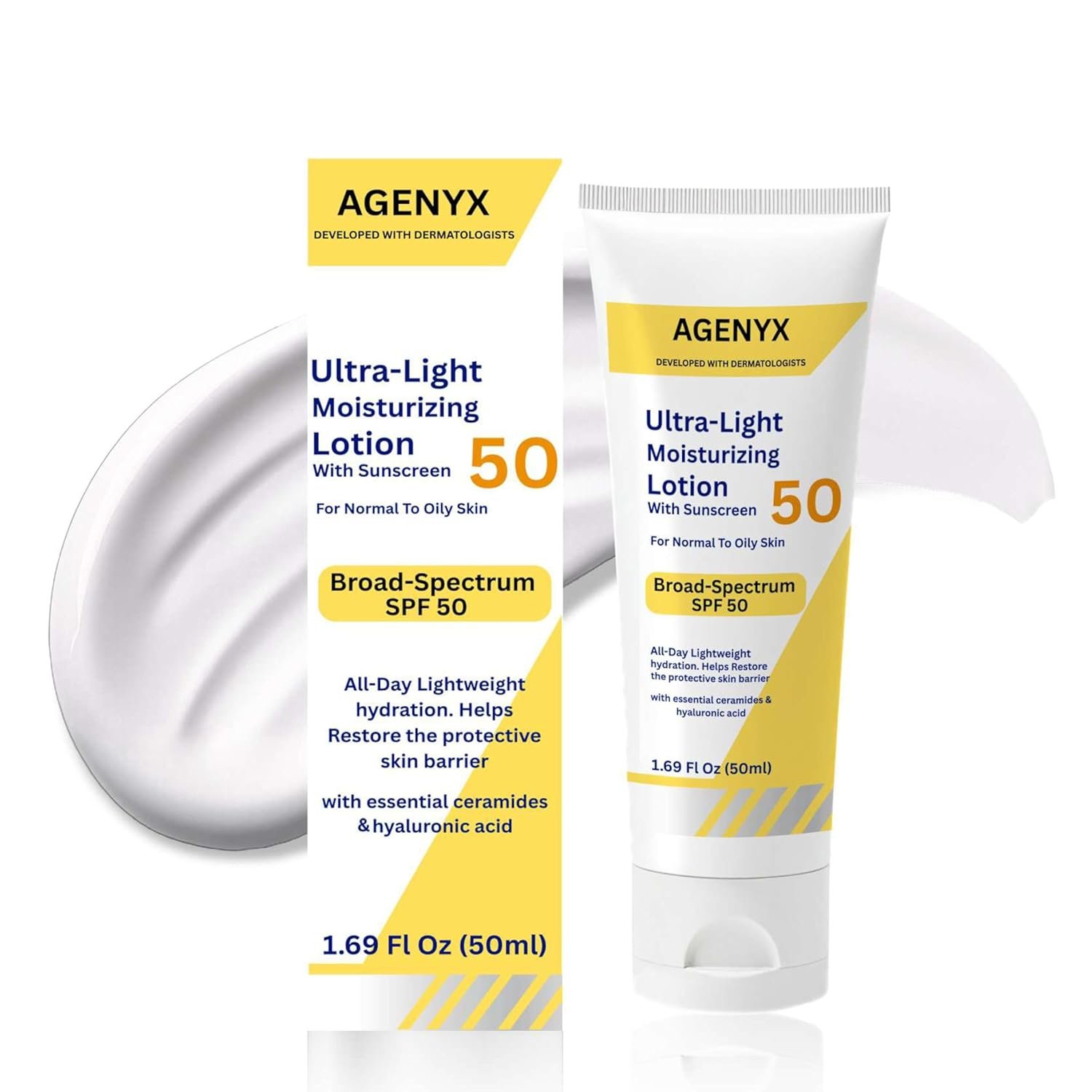 Daily Facial Moisturizing Lotion with SPF 50, Hyaluronic Acid, Niacinamide & Ceramides, Oil-Free Face Moisturizer for Normal to Oily Skin, Lightweight Non-Greasy Hydration, 1.7 fl oz